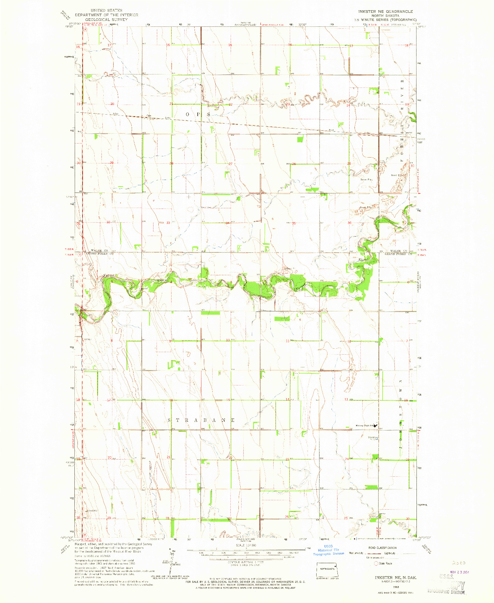 USGS 1:24000-SCALE QUADRANGLE FOR INKSTER NE, ND 1963