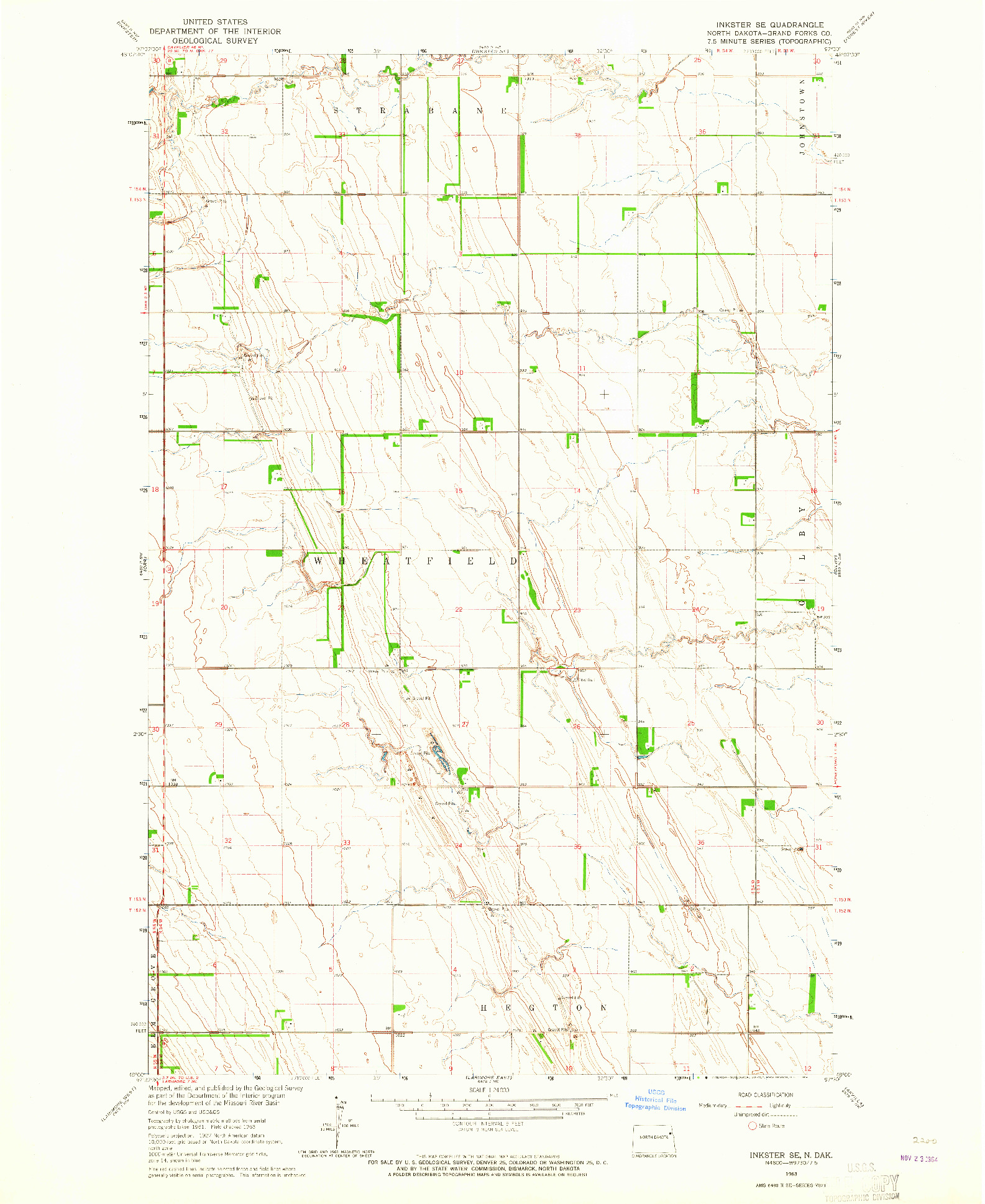 USGS 1:24000-SCALE QUADRANGLE FOR INKSTER SE, ND 1963