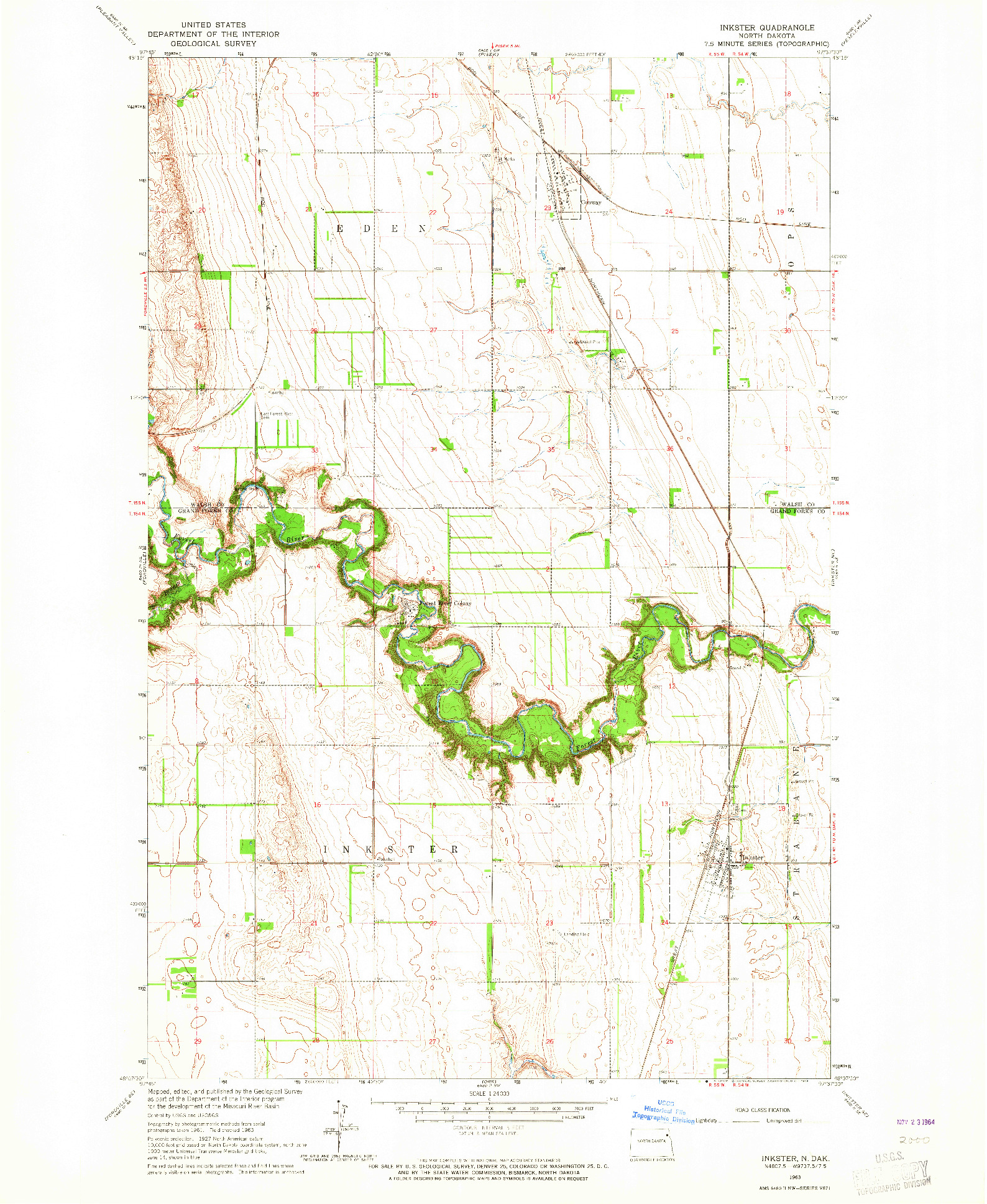 USGS 1:24000-SCALE QUADRANGLE FOR INKSTER, ND 1963