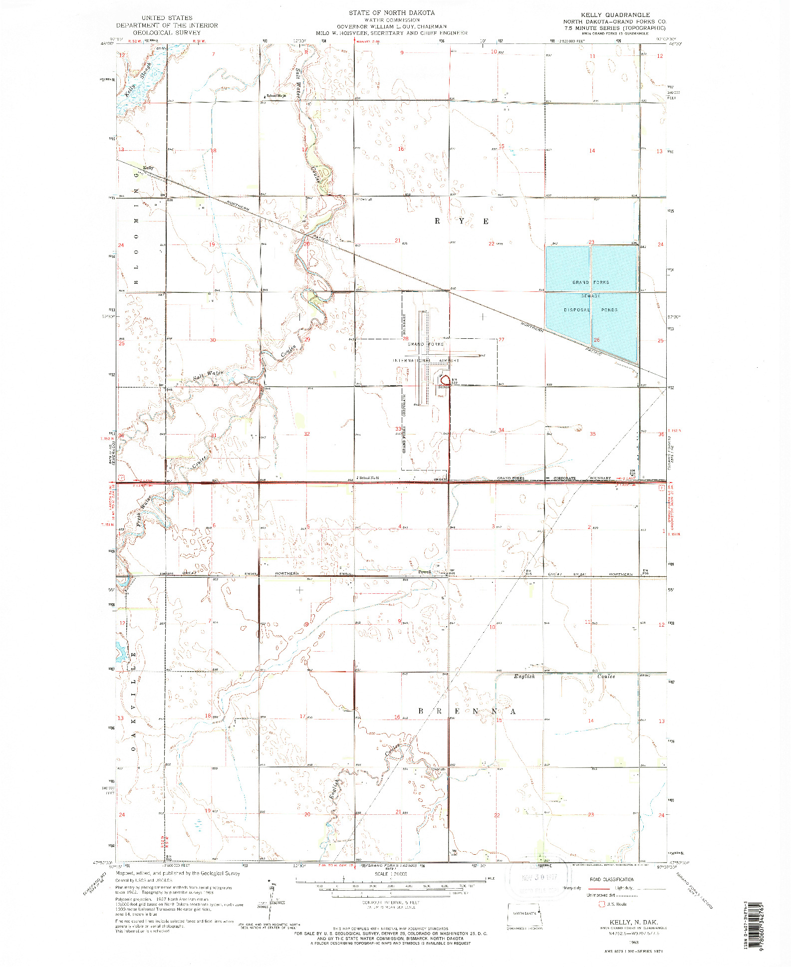 USGS 1:24000-SCALE QUADRANGLE FOR KELLY, ND 1963