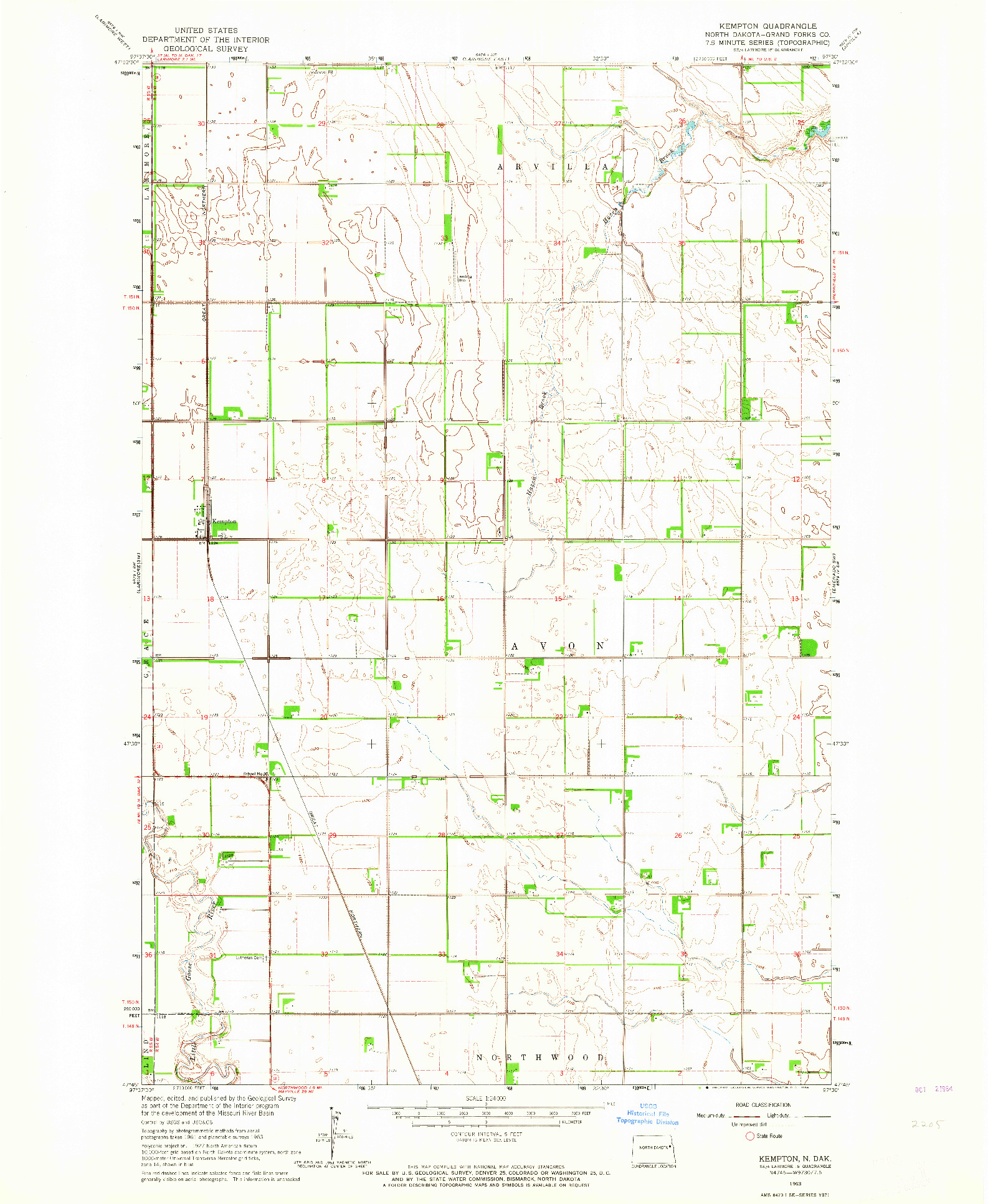 USGS 1:24000-SCALE QUADRANGLE FOR KEMPTON, ND 1963