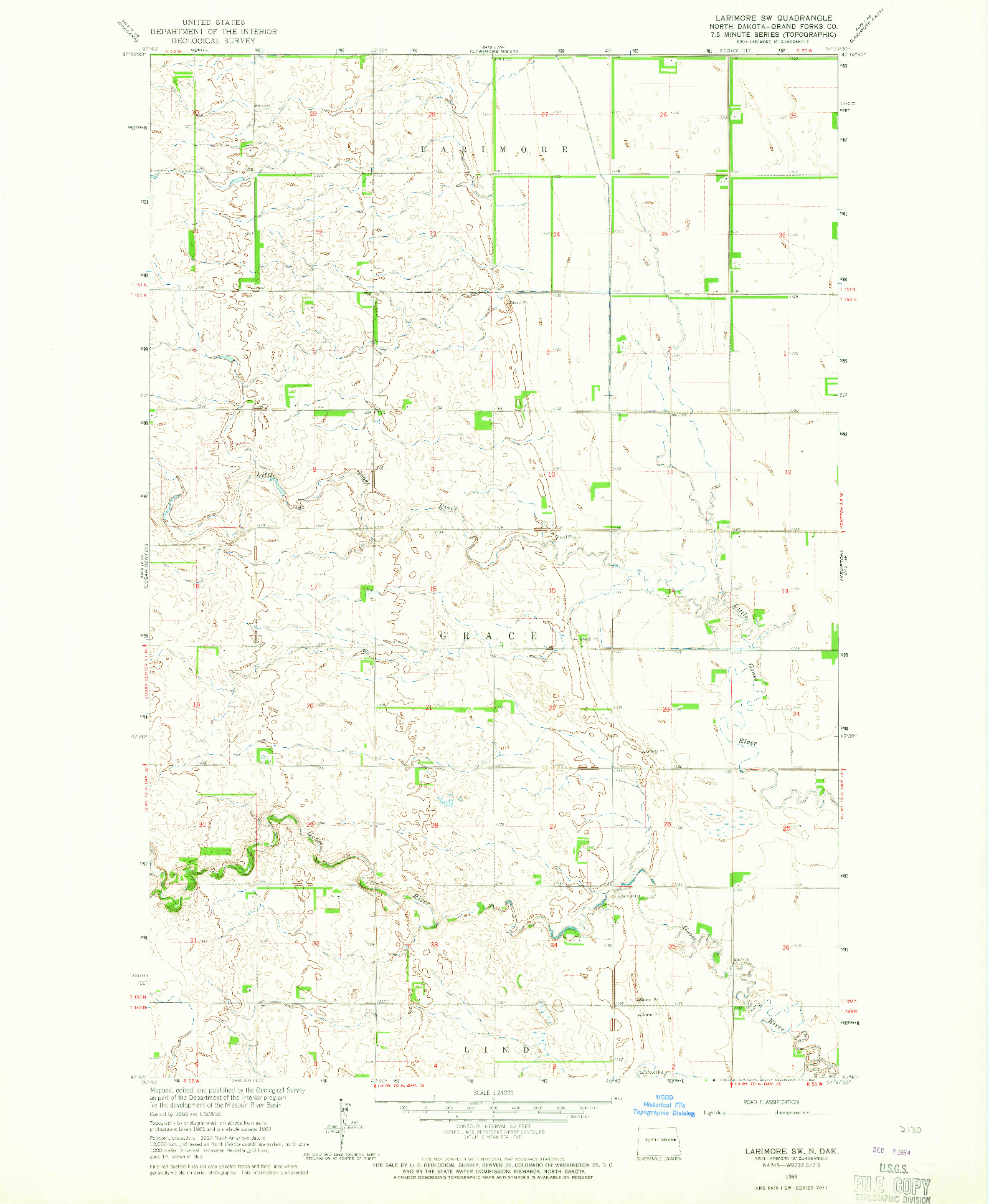 USGS 1:24000-SCALE QUADRANGLE FOR LARIMORE SW, ND 1963