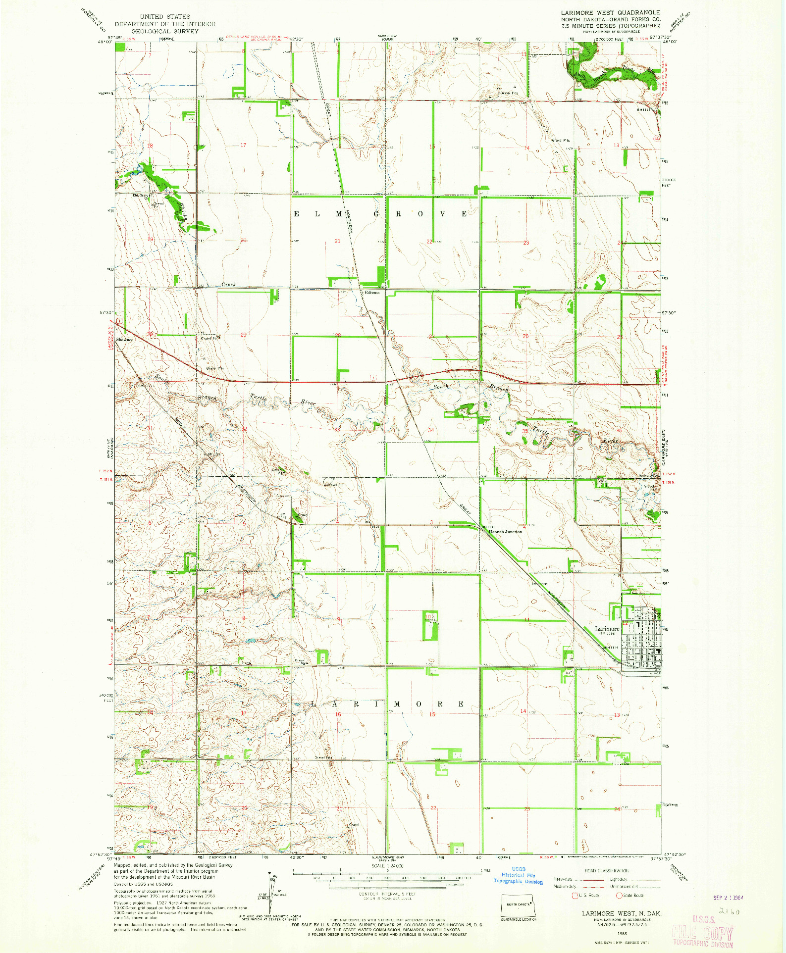 USGS 1:24000-SCALE QUADRANGLE FOR LARIMORE WEST, ND 1963
