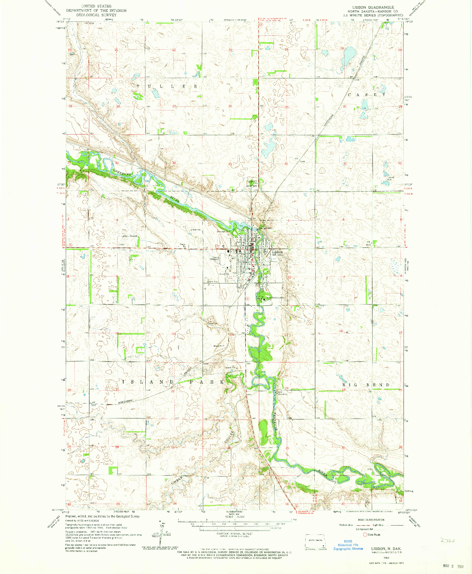 USGS 1:24000-SCALE QUADRANGLE FOR LISBON, ND 1962