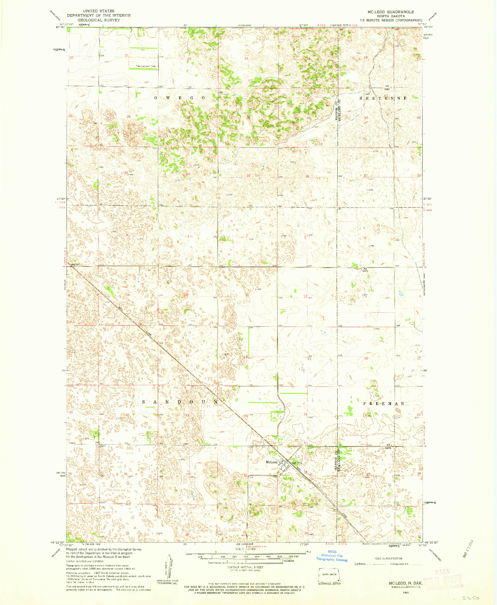 USGS 1:24000-SCALE QUADRANGLE FOR MCLEOD, ND 1961