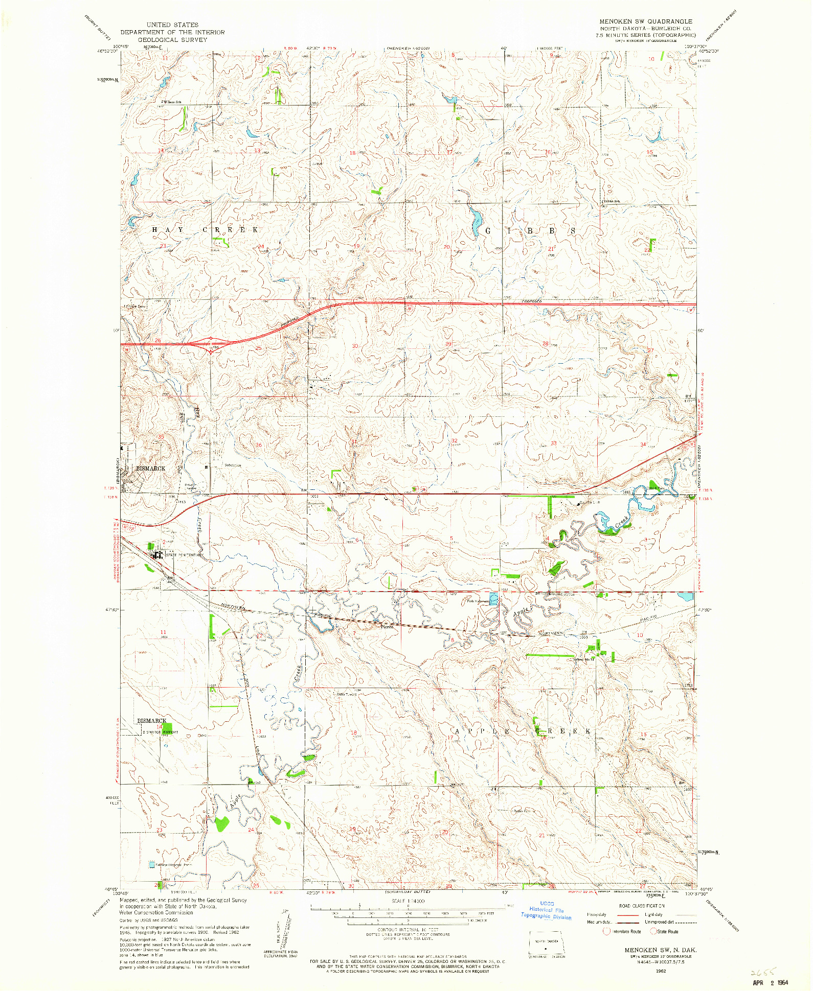 USGS 1:24000-SCALE QUADRANGLE FOR MENOKEN SW, ND 1962
