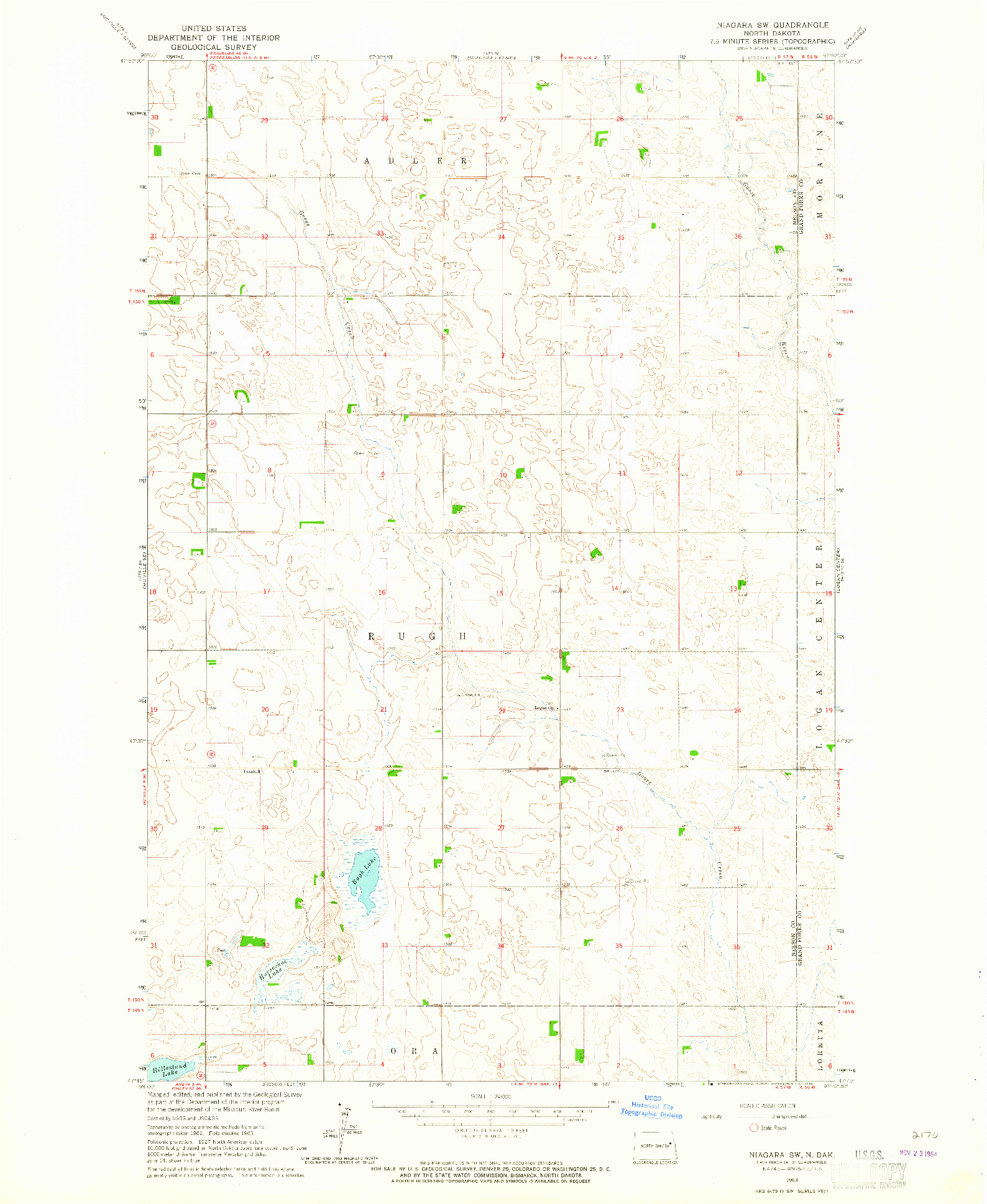 USGS 1:24000-SCALE QUADRANGLE FOR NIAGARA SW, ND 1963