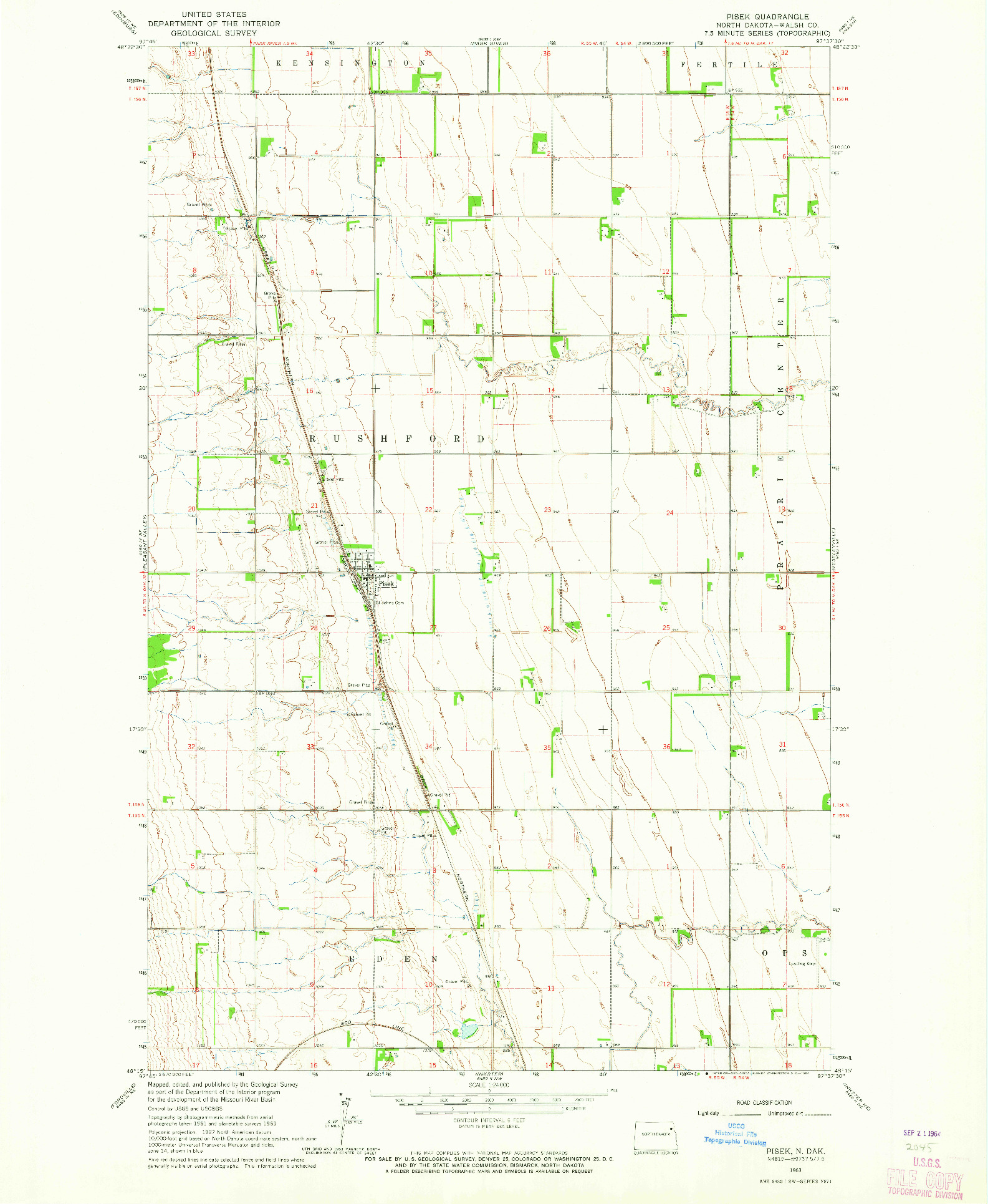 USGS 1:24000-SCALE QUADRANGLE FOR PISEK, ND 1963
