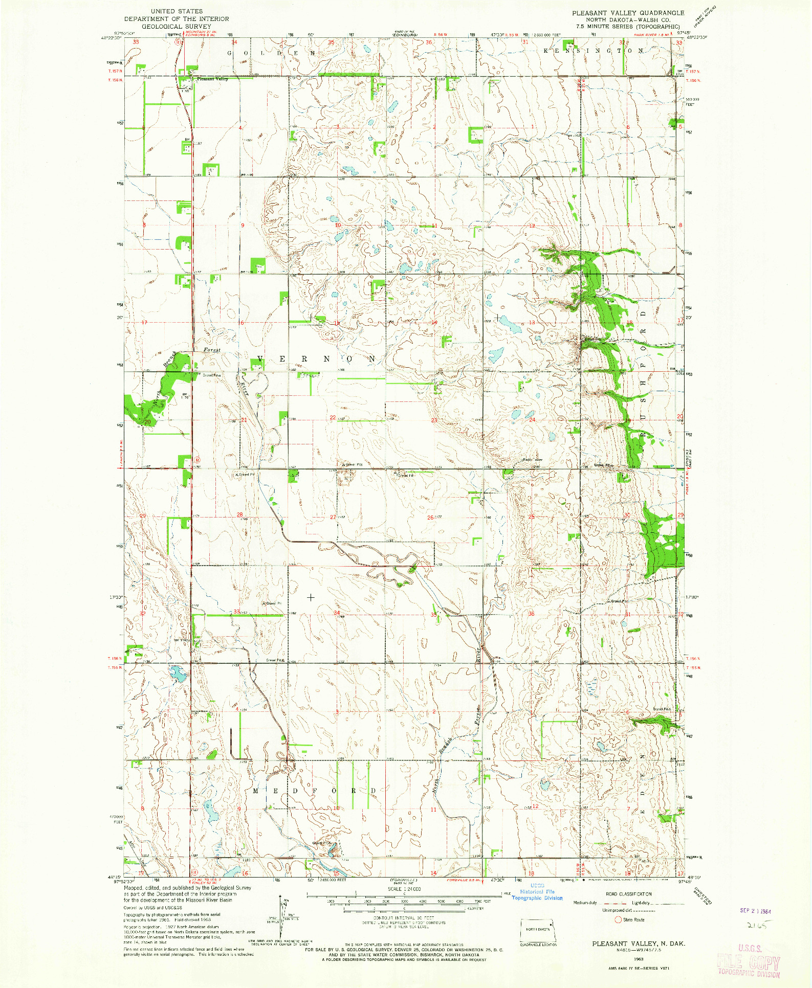 USGS 1:24000-SCALE QUADRANGLE FOR PLEASANT VALLEY, ND 1963