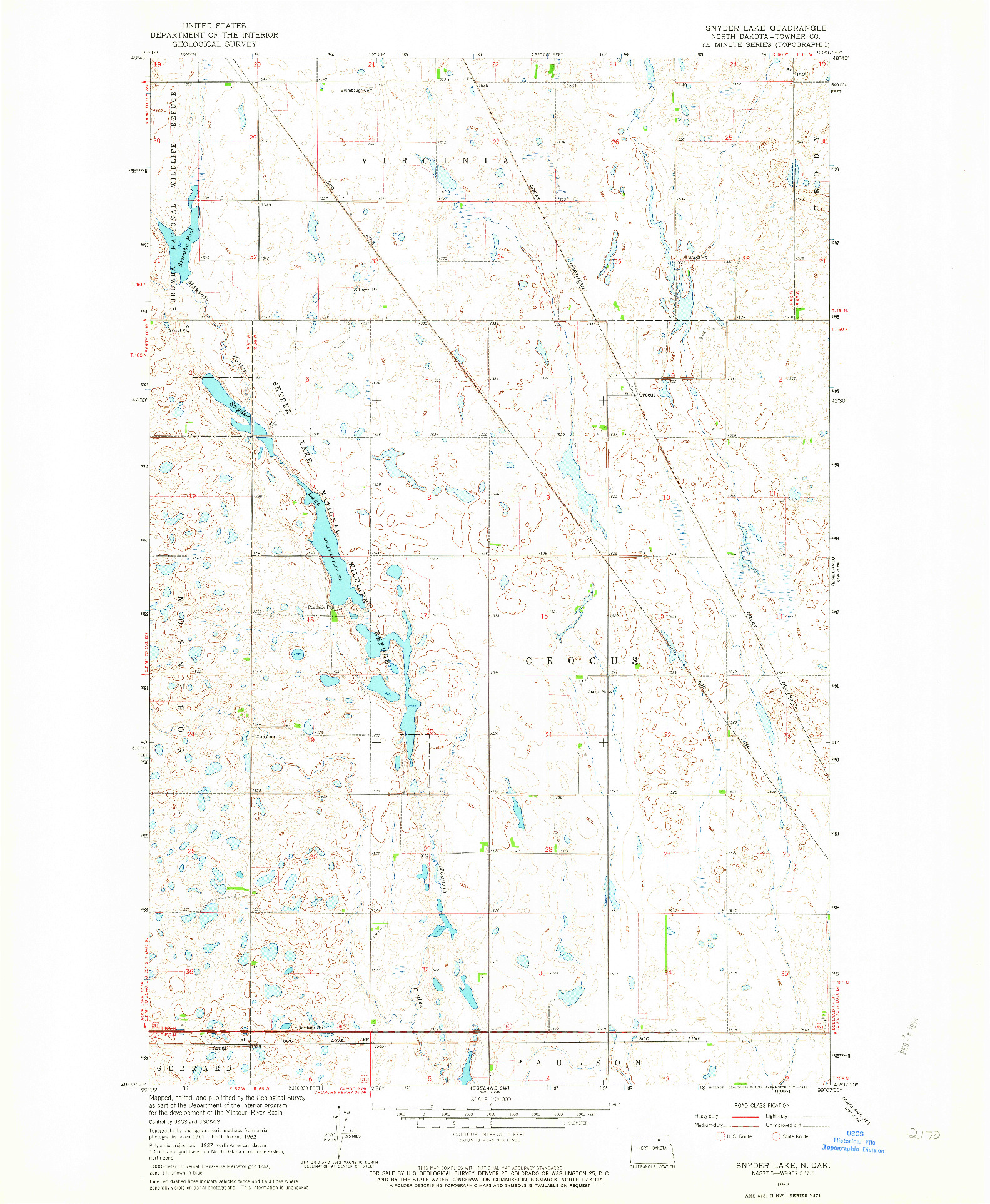 USGS 1:24000-SCALE QUADRANGLE FOR SNYDER LAKE, ND 1962
