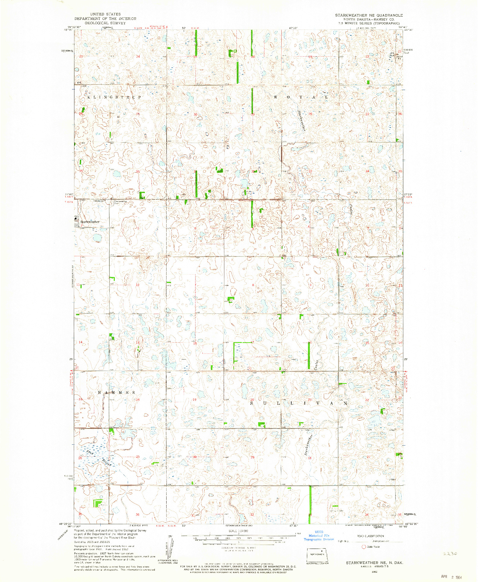 USGS 1:24000-SCALE QUADRANGLE FOR STARKWEATHER NE, ND 1962