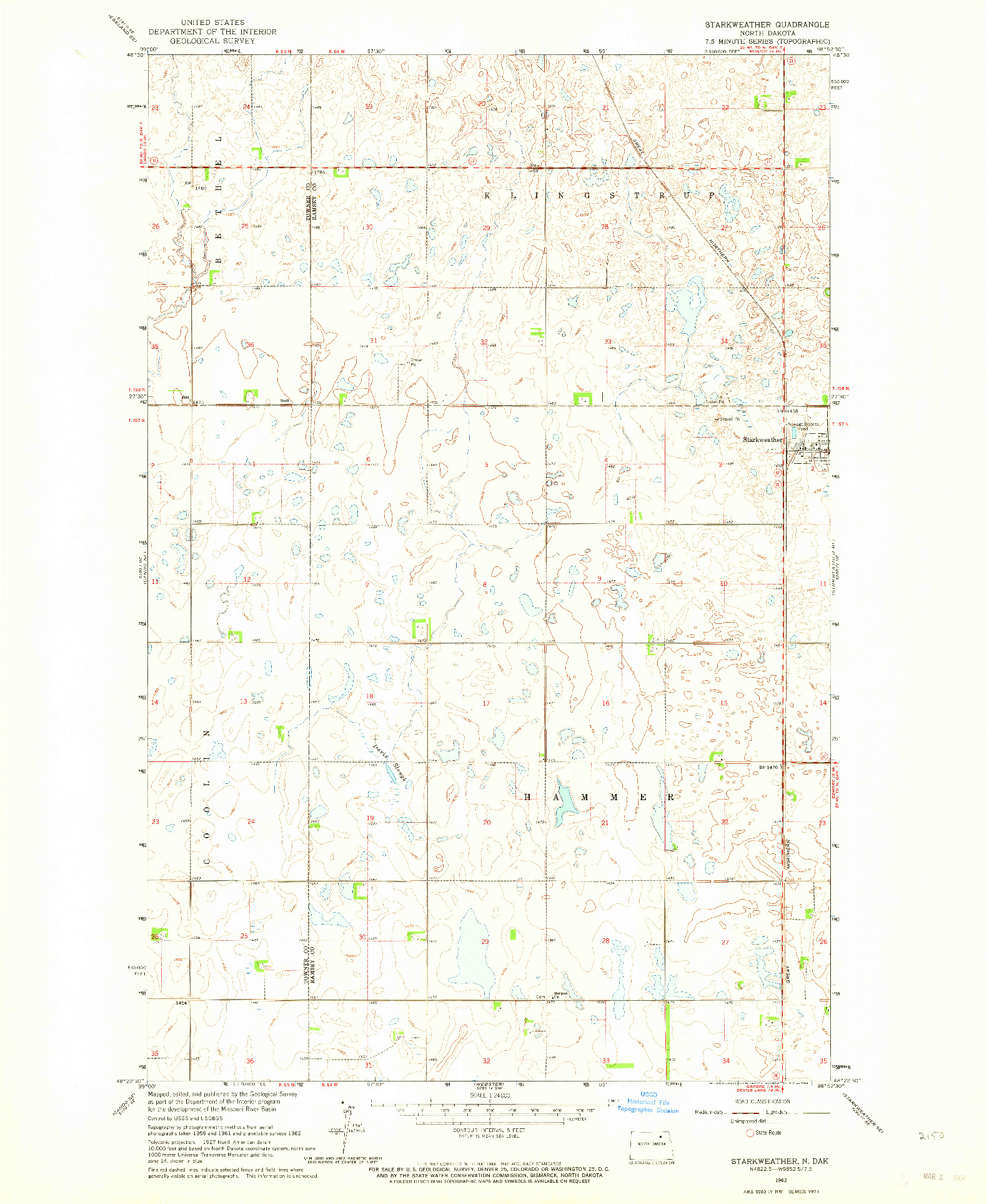 USGS 1:24000-SCALE QUADRANGLE FOR STARKWEATHER, ND 1962