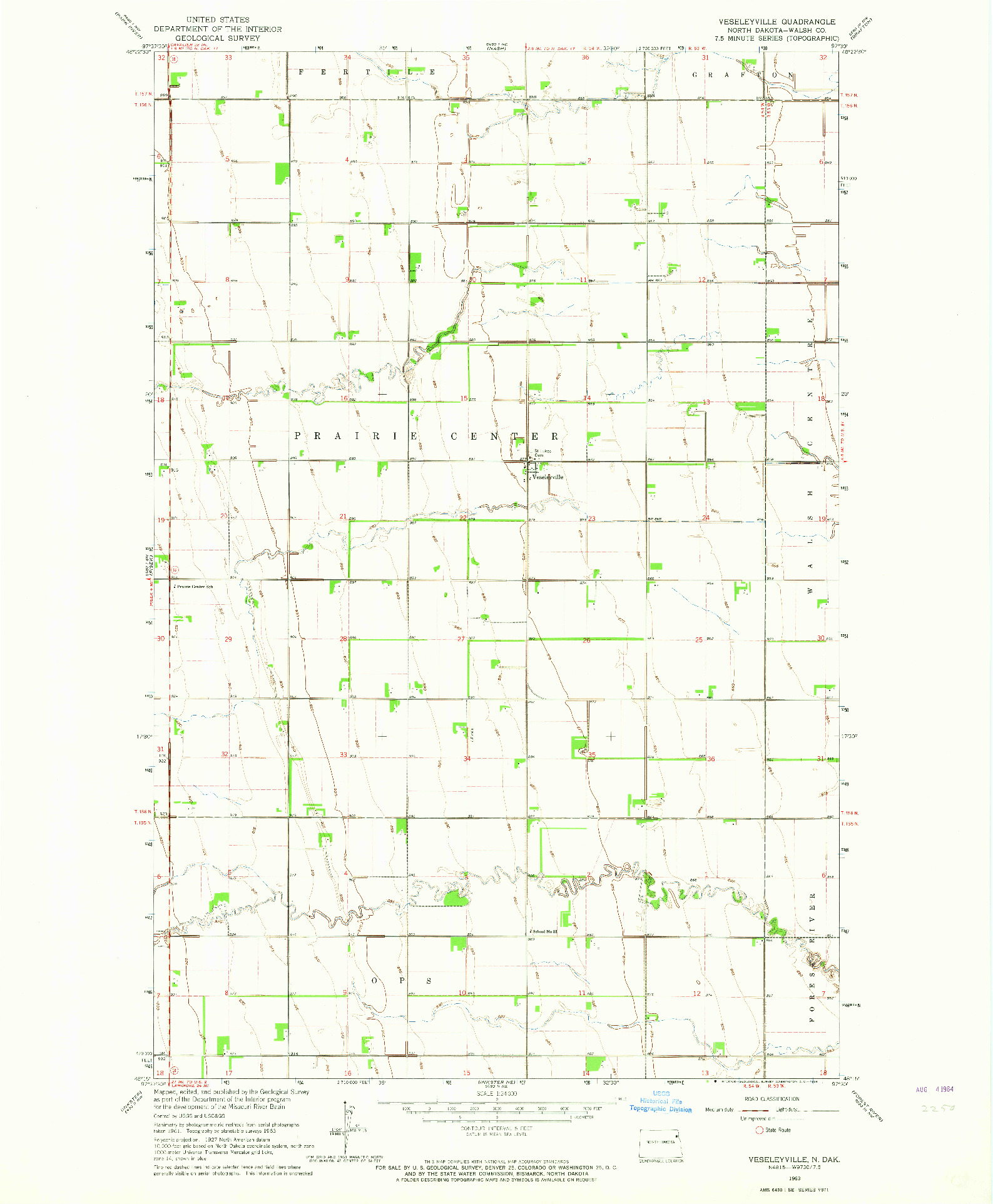 USGS 1:24000-SCALE QUADRANGLE FOR VESELEYVILLE, ND 1963