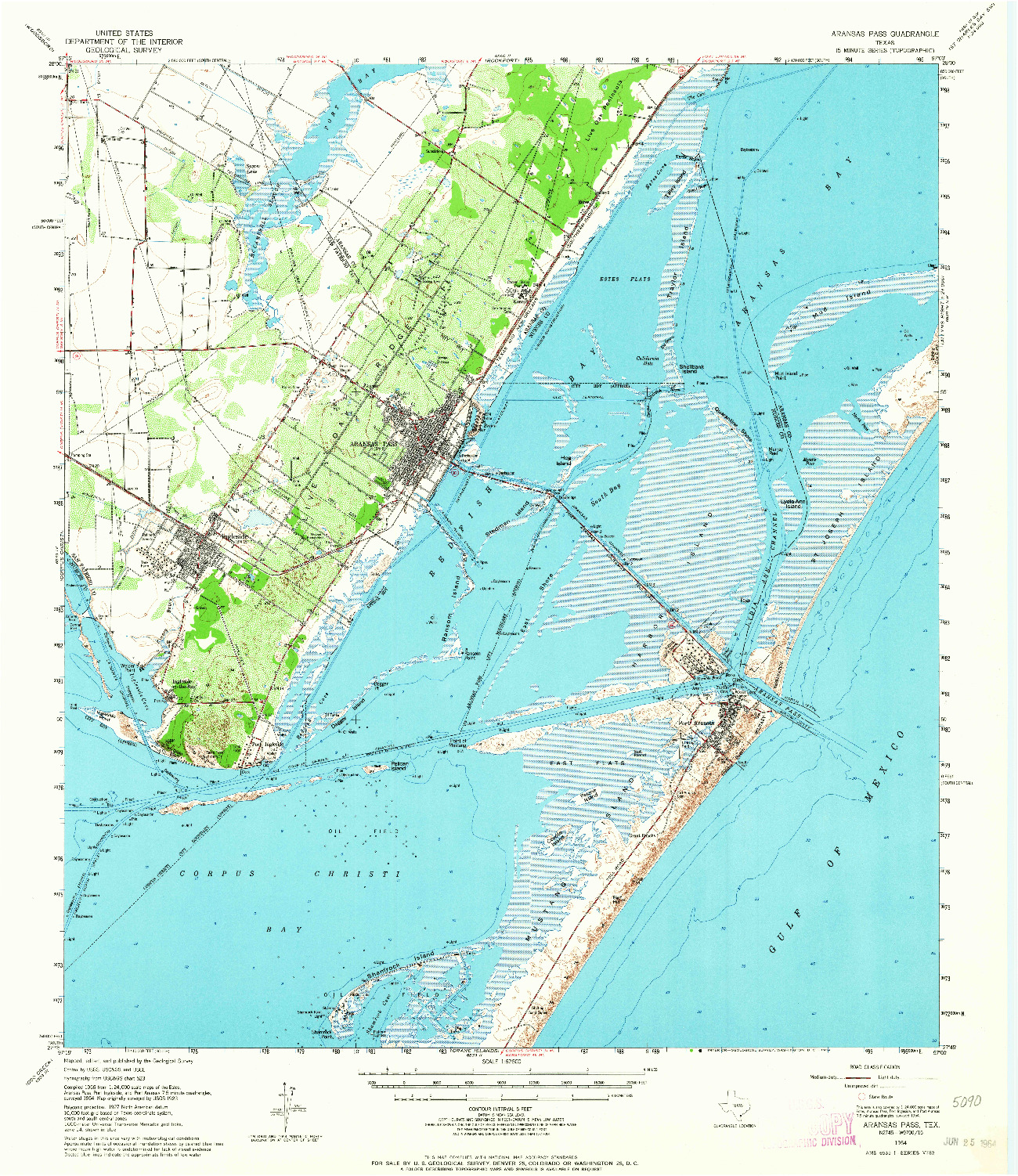 USGS 1:62500-SCALE QUADRANGLE FOR ARANSAS PASS, TX 1954