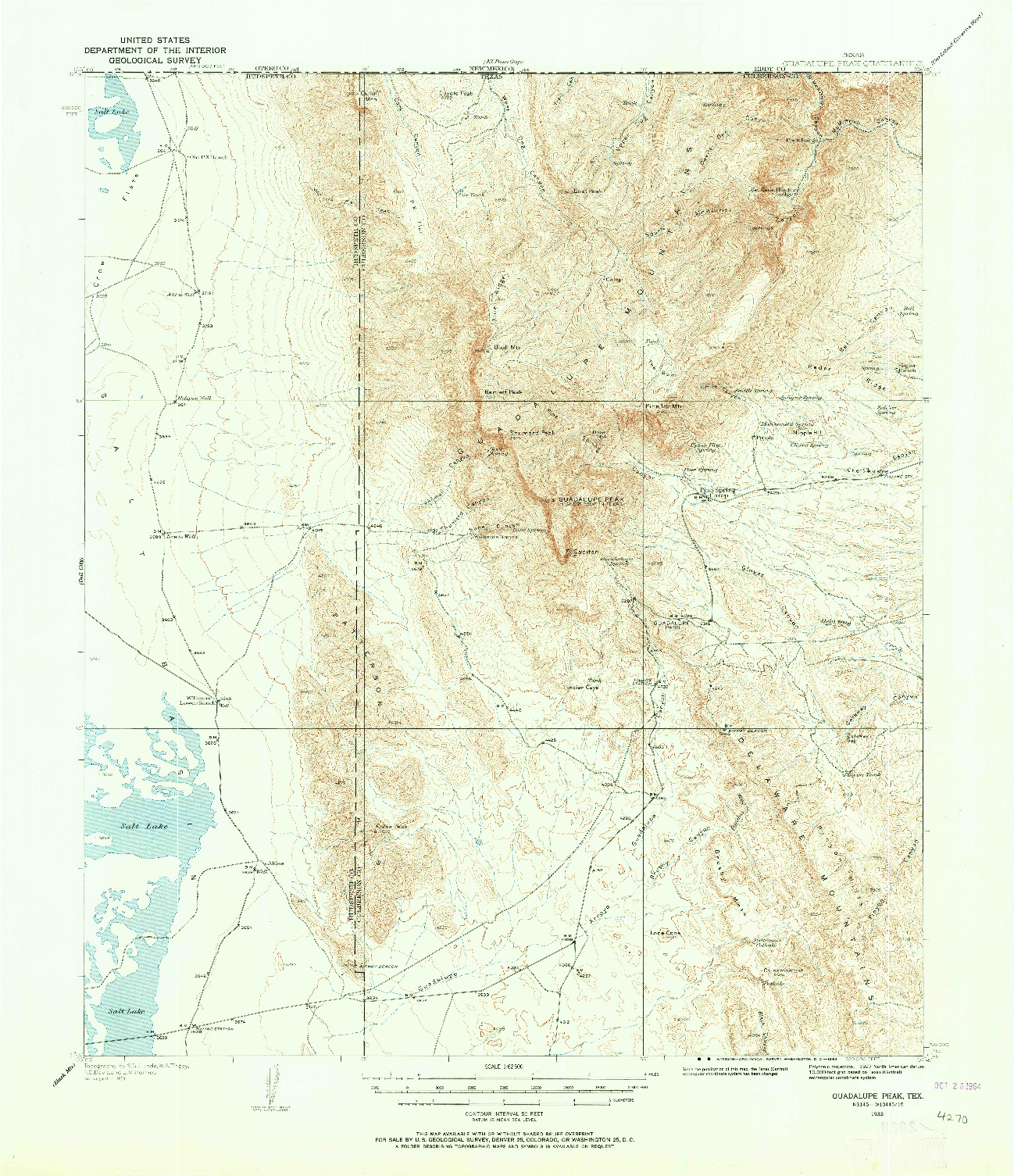USGS 1:62500-SCALE QUADRANGLE FOR GUADALUPE PEAK, TX 1933