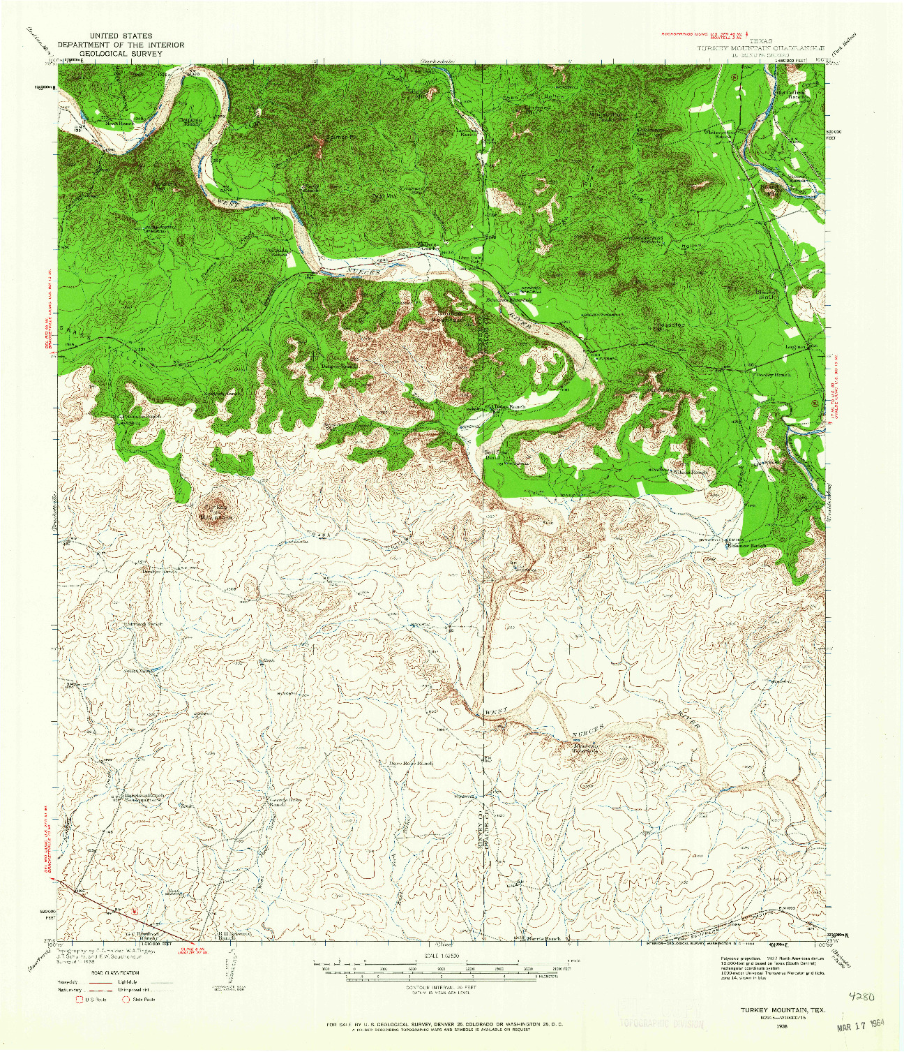 USGS 1:62500-SCALE QUADRANGLE FOR TURKEY MOUNTAIN, TX 1938