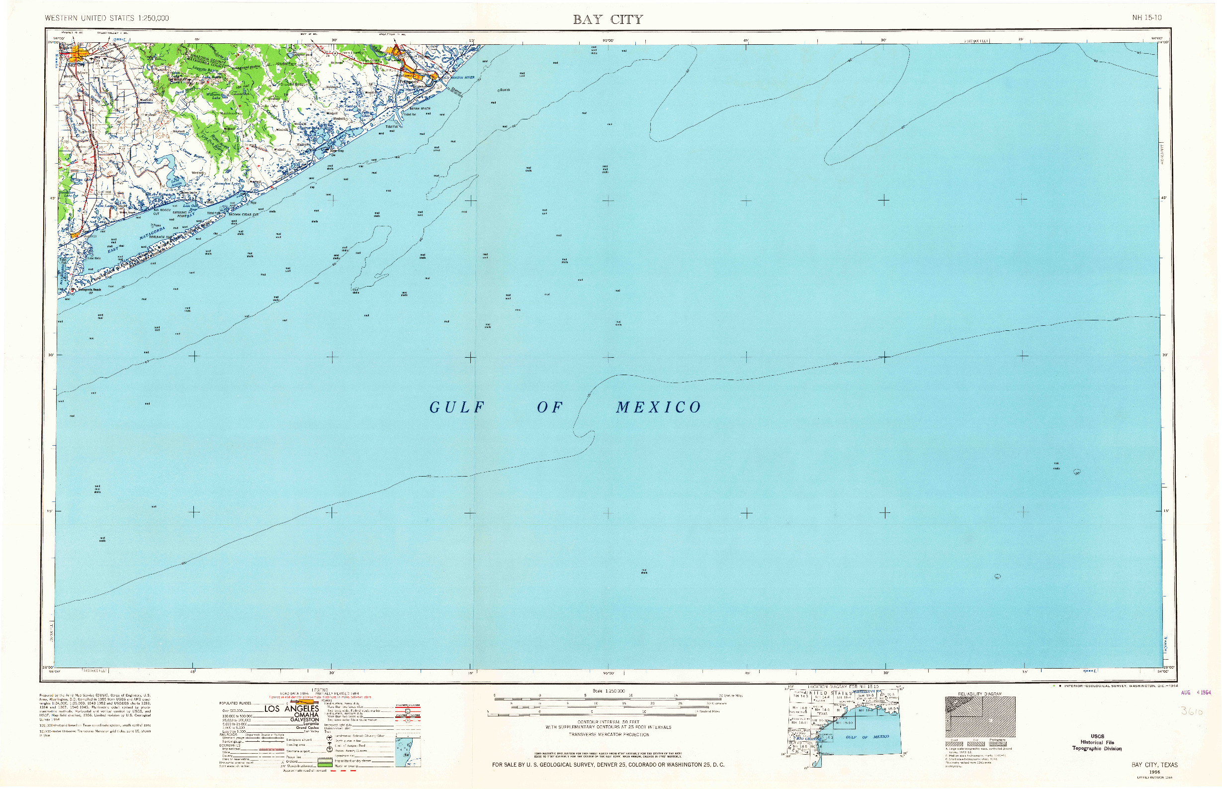 USGS 1:250000-SCALE QUADRANGLE FOR BAY CITY, TX 1956