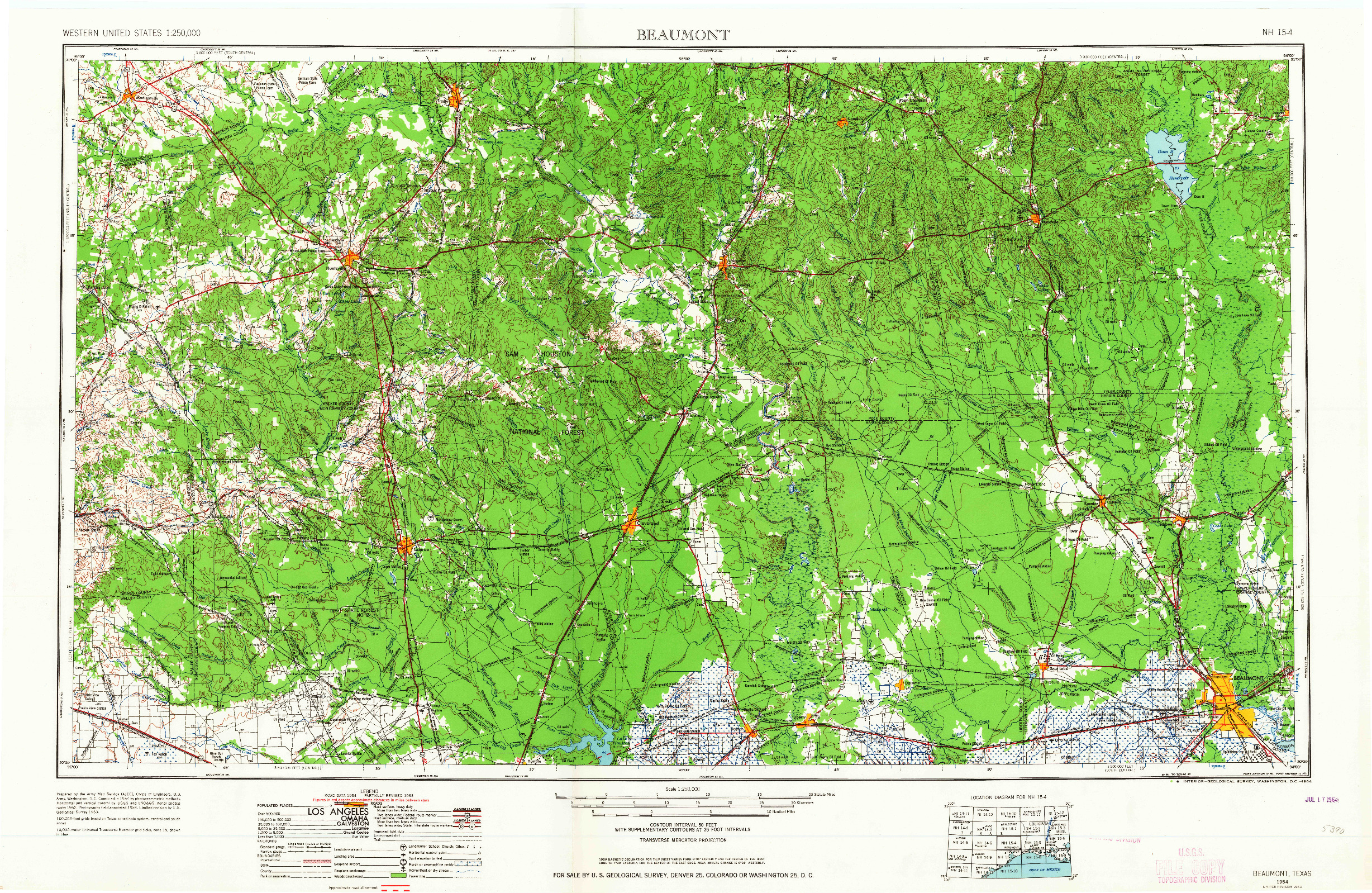 USGS 1:250000-SCALE QUADRANGLE FOR BEAUMONT, TX 1954