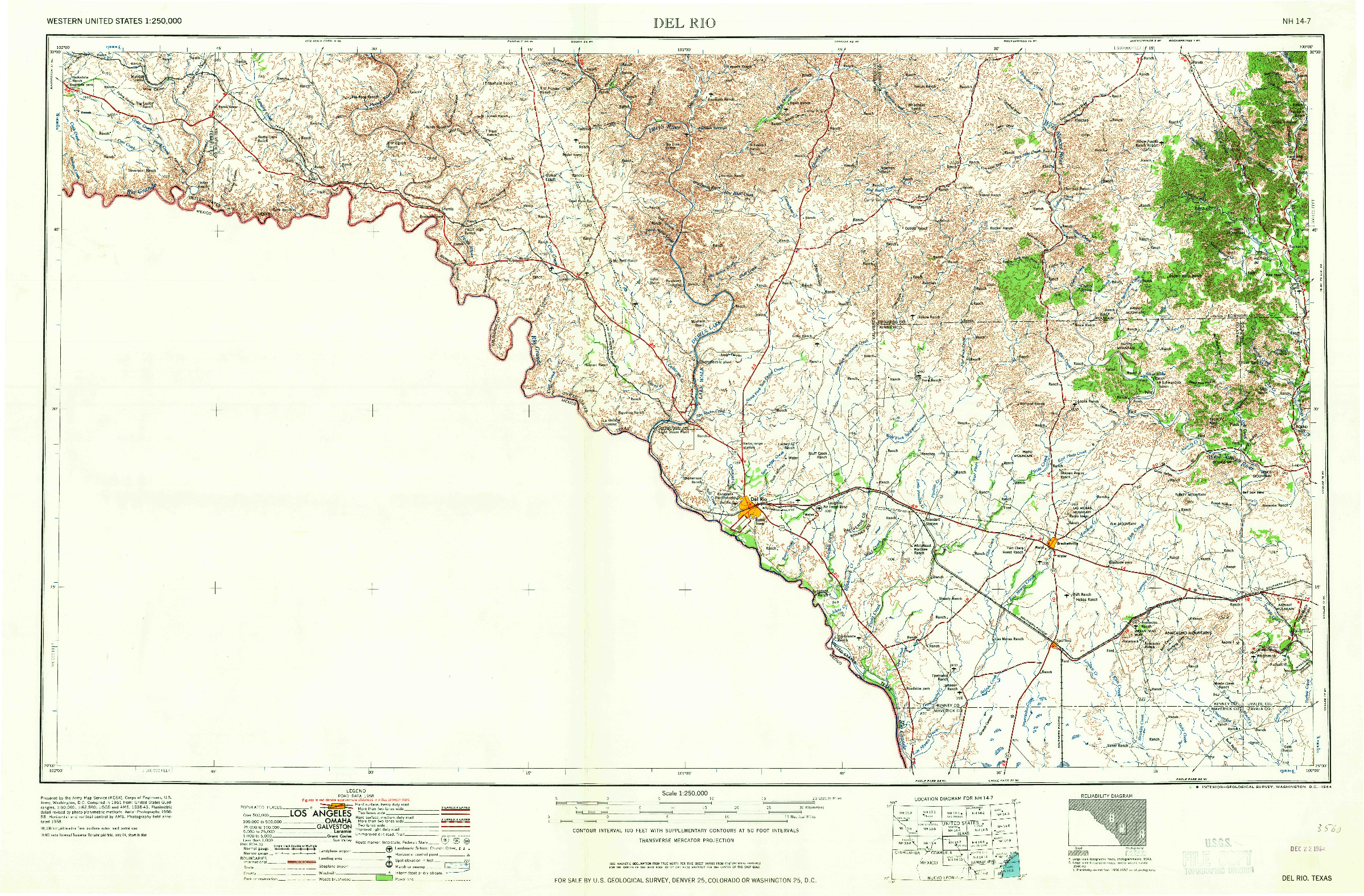 USGS 1:250000-SCALE QUADRANGLE FOR DEL RIO, TX 1964