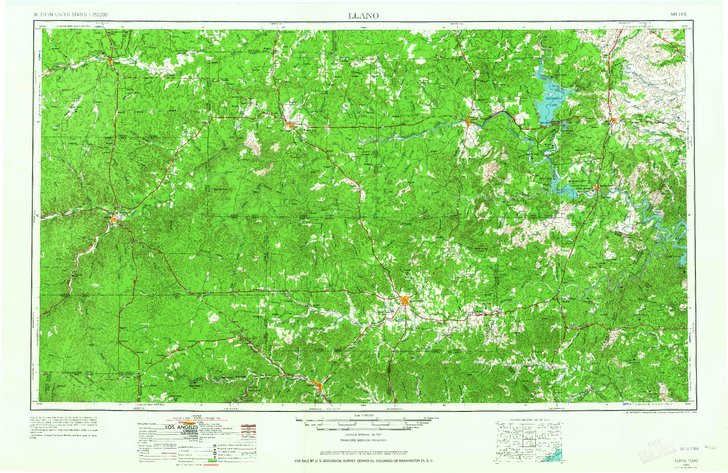 USGS 1:250000-SCALE QUADRANGLE FOR LLANO, TX 1954