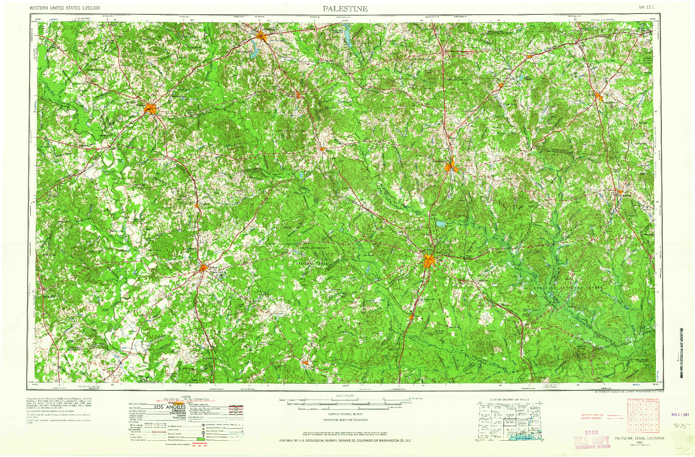 USGS 1:250000-SCALE QUADRANGLE FOR PALESTINE, TX 1953