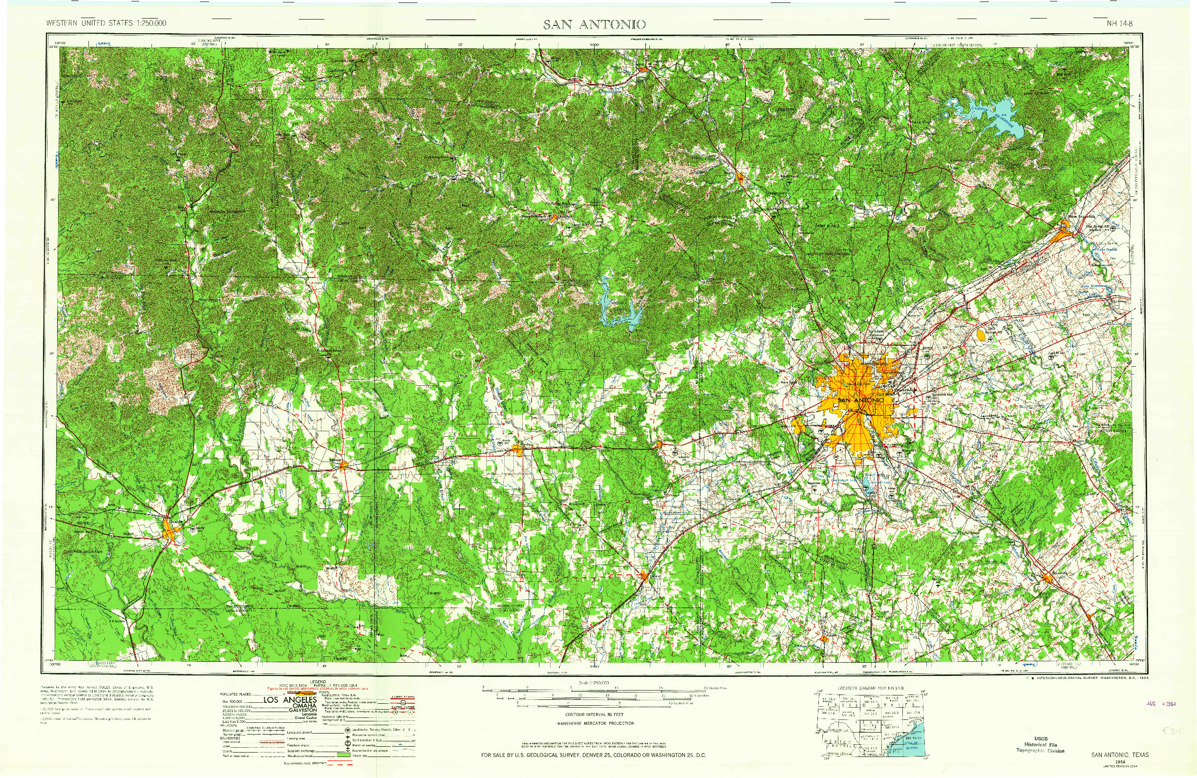 USGS 1:250000-SCALE QUADRANGLE FOR SAN ANTONIO, TX 1954