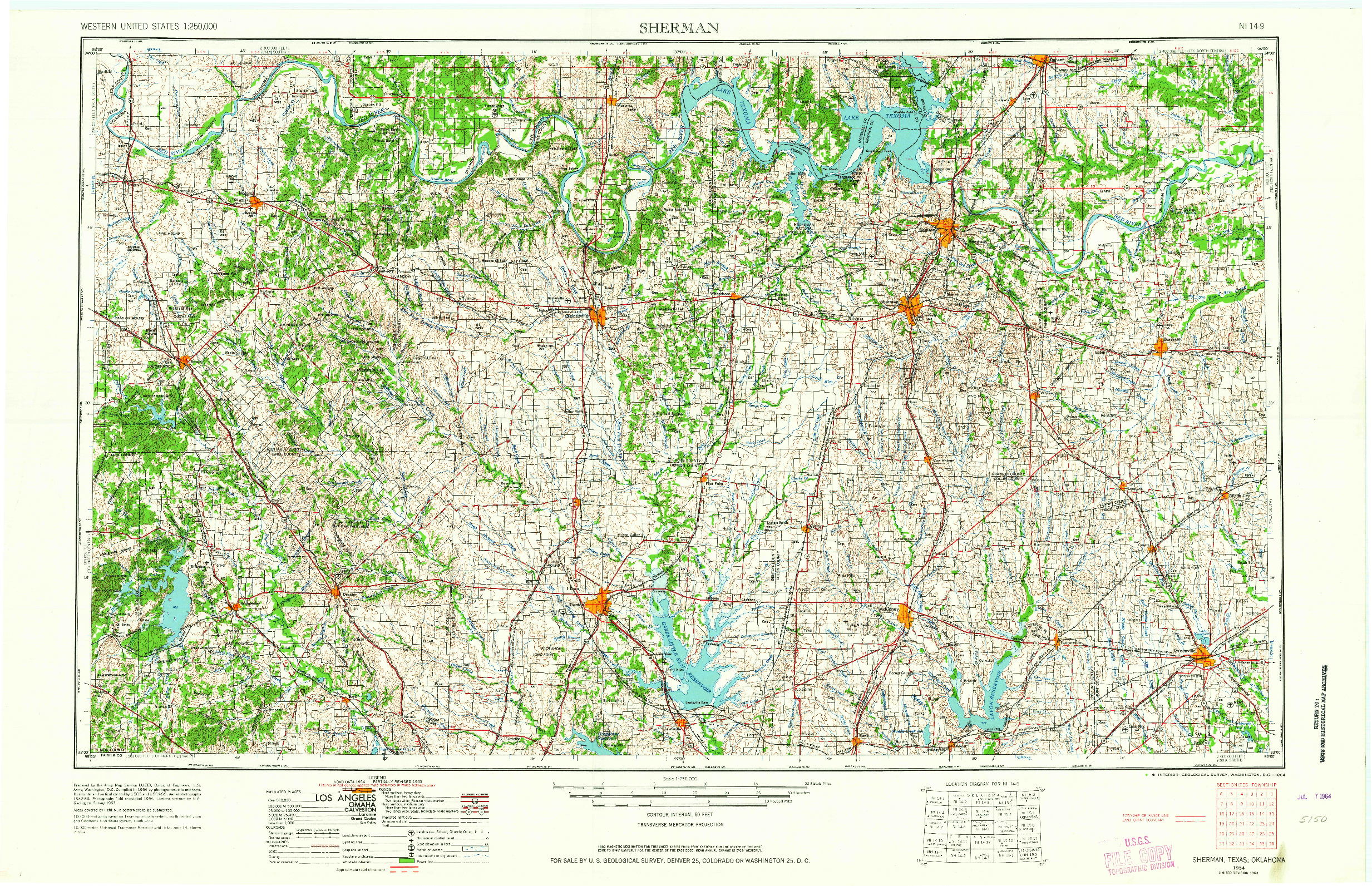 USGS 1:250000-SCALE QUADRANGLE FOR SHERMAN, TX 1954