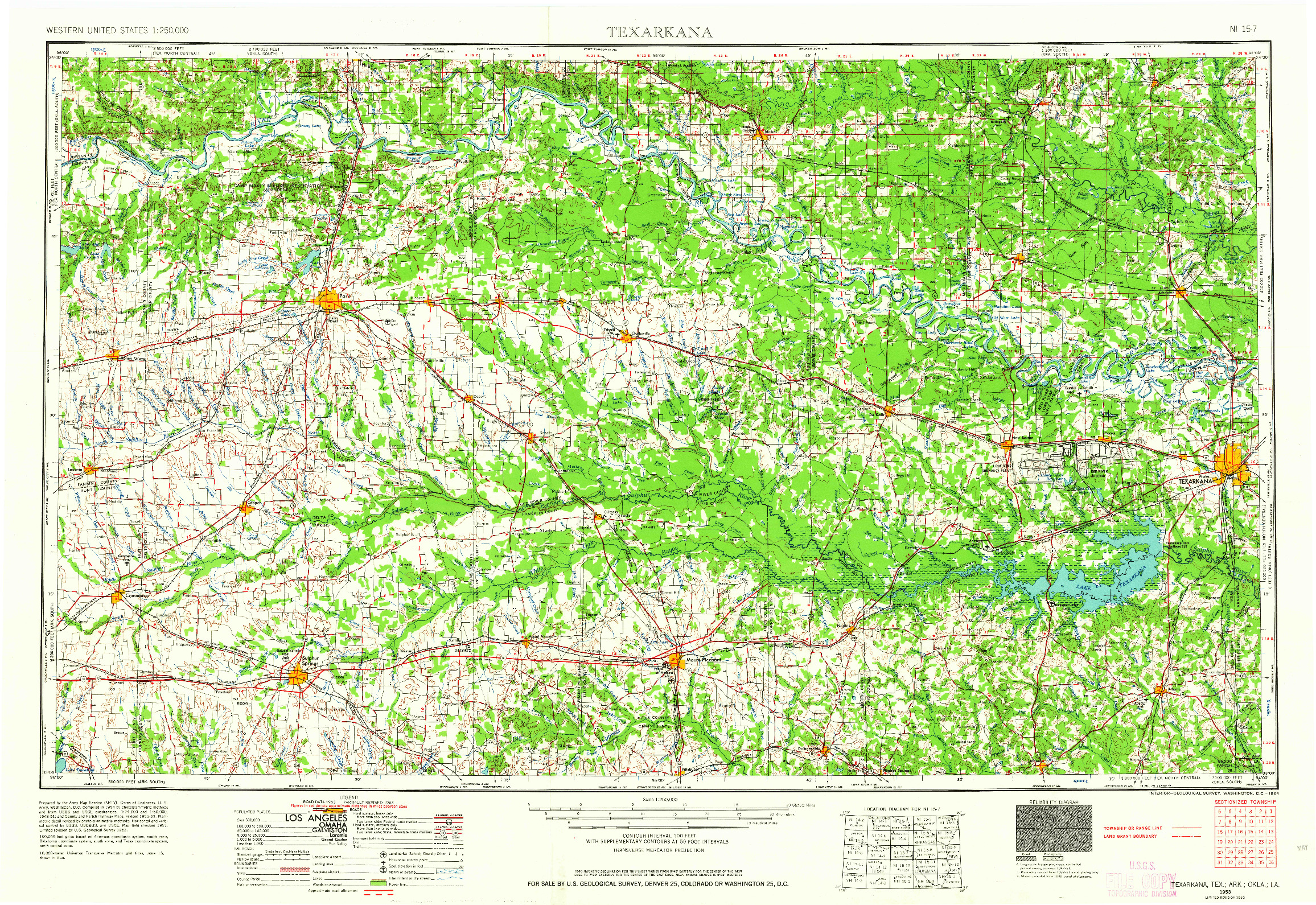 USGS 1:250000-SCALE QUADRANGLE FOR TEXARKANA, TX 1953