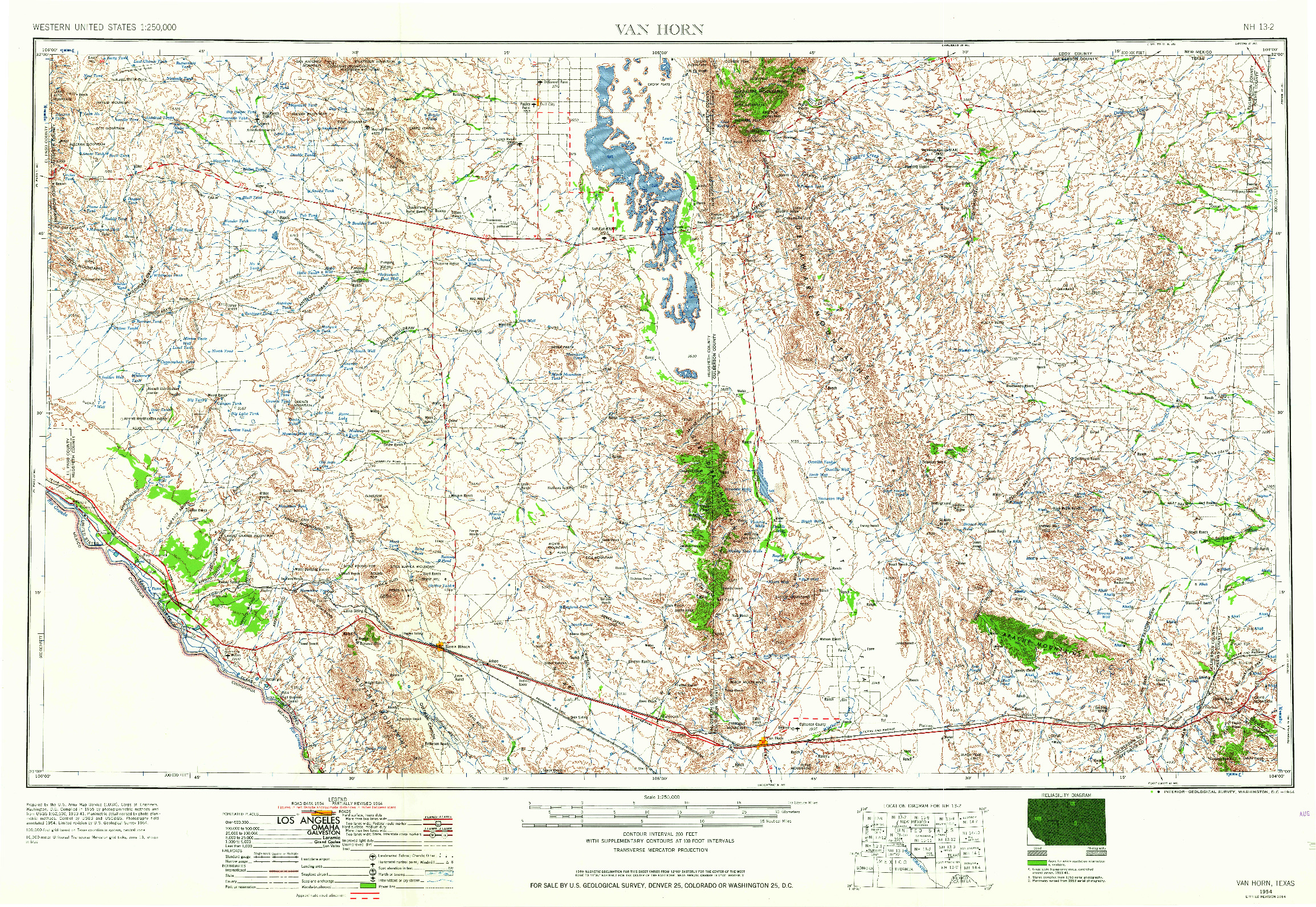 USGS 1:250000-SCALE QUADRANGLE FOR VAN HORN, TX 1954