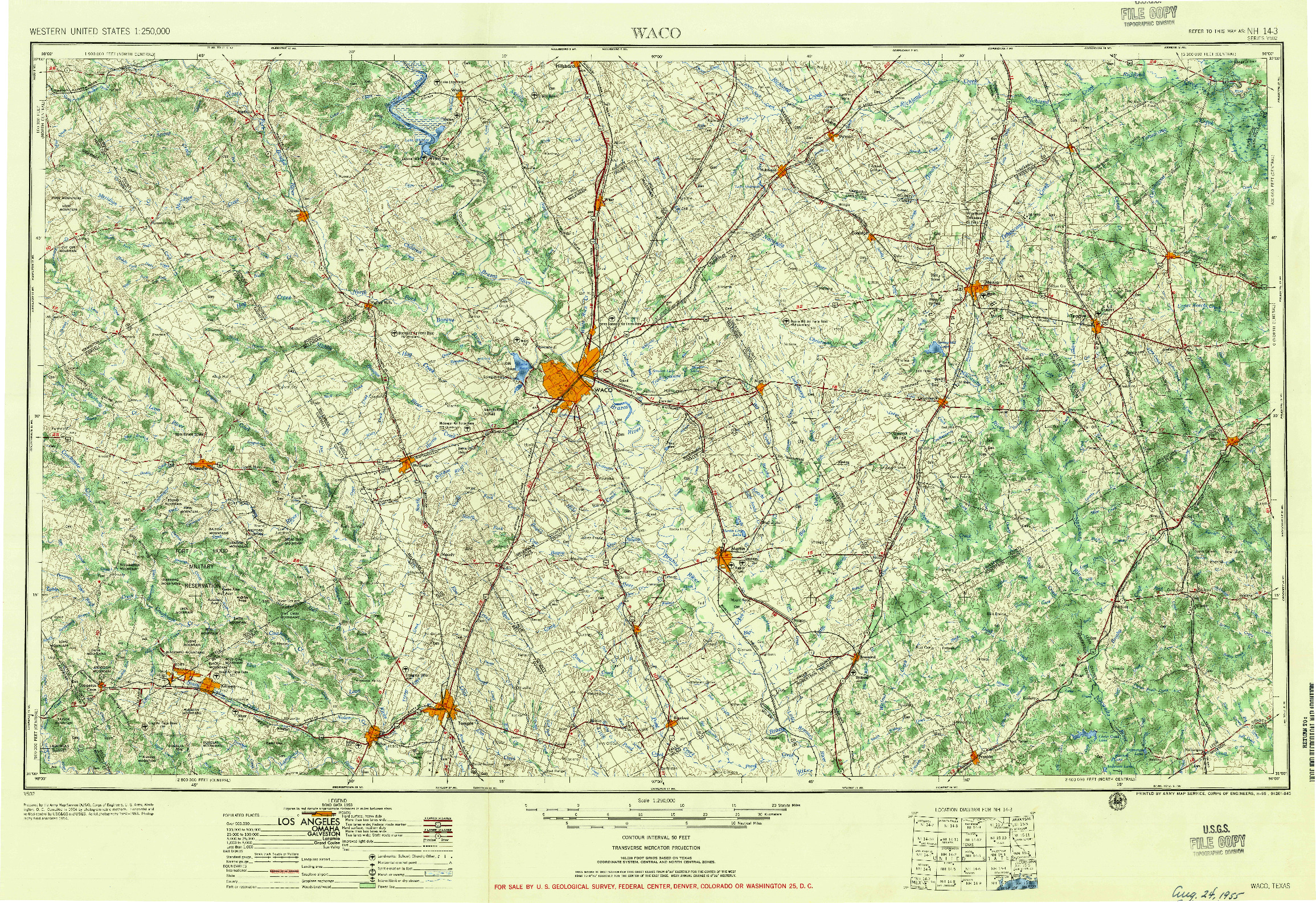 USGS 1:250000-SCALE QUADRANGLE FOR WACO, TX 1954