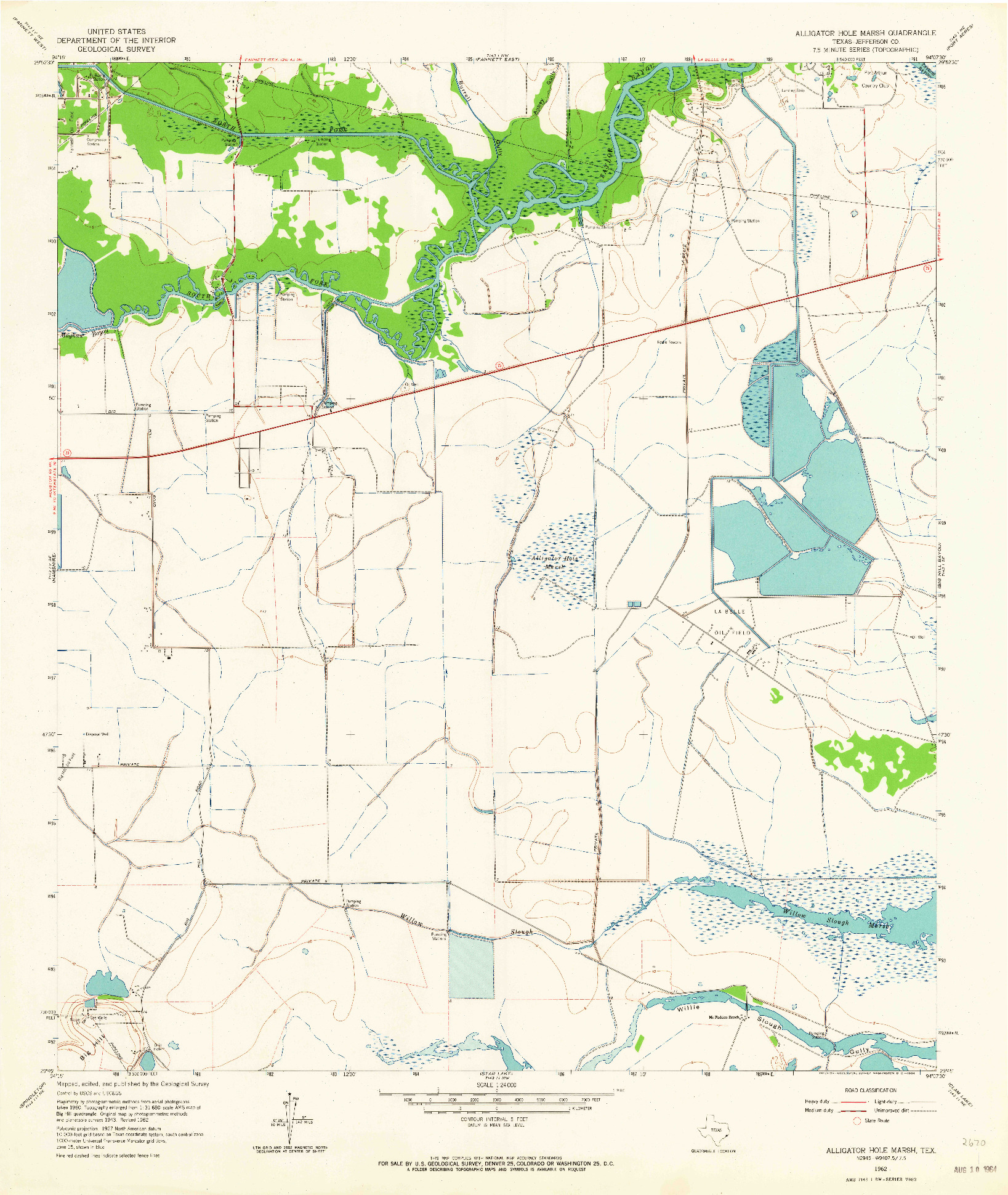 USGS 1:24000-SCALE QUADRANGLE FOR ALLIGATOR HOLE MARSH, TX 1962