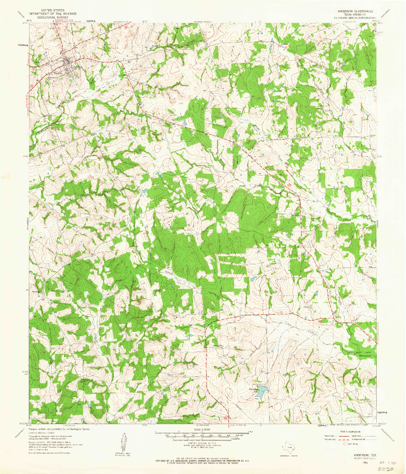 USGS 1:24000-SCALE QUADRANGLE FOR ANDERSON, TX 1961