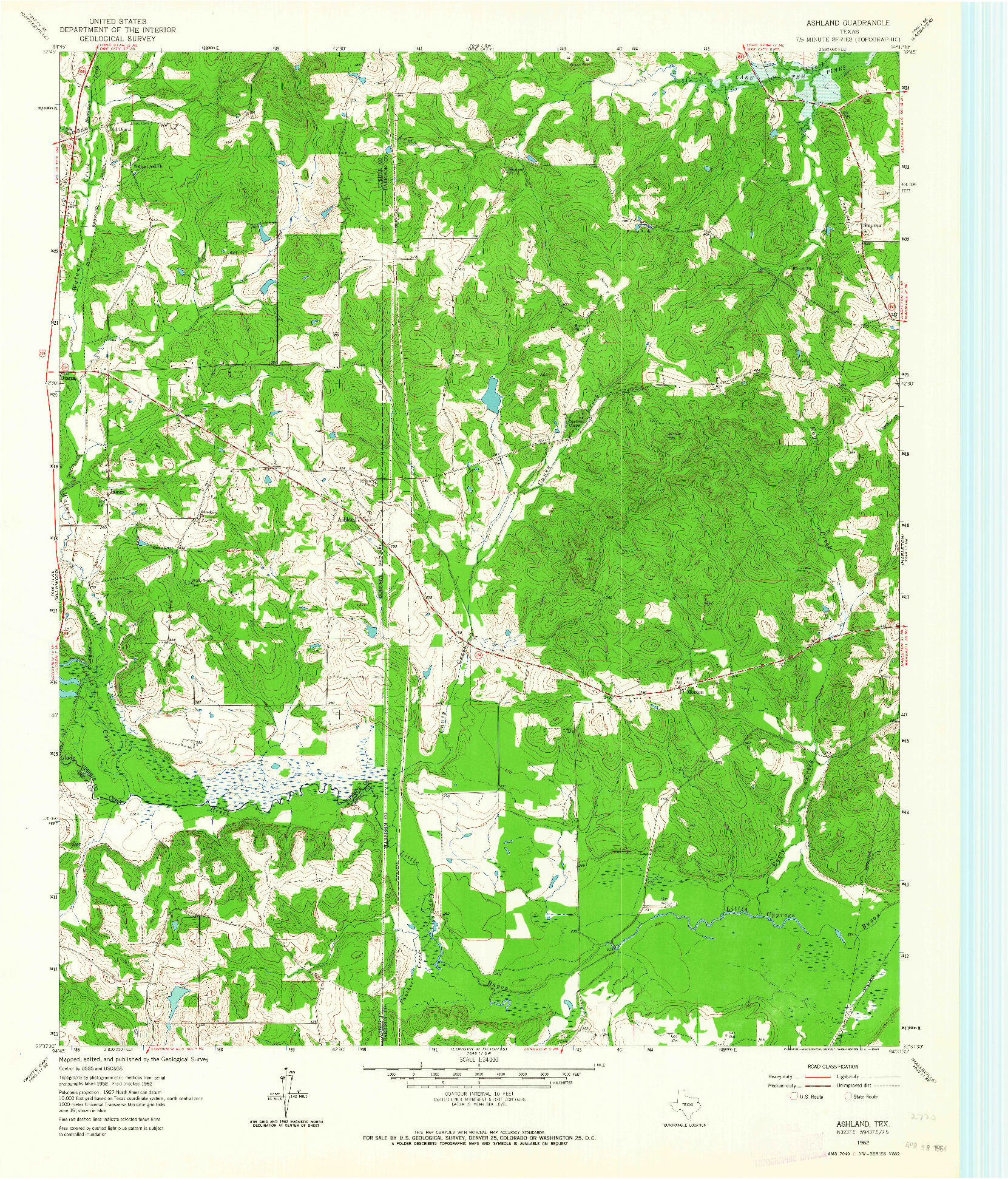 USGS 1:24000-SCALE QUADRANGLE FOR ASHLAND, TX 1962