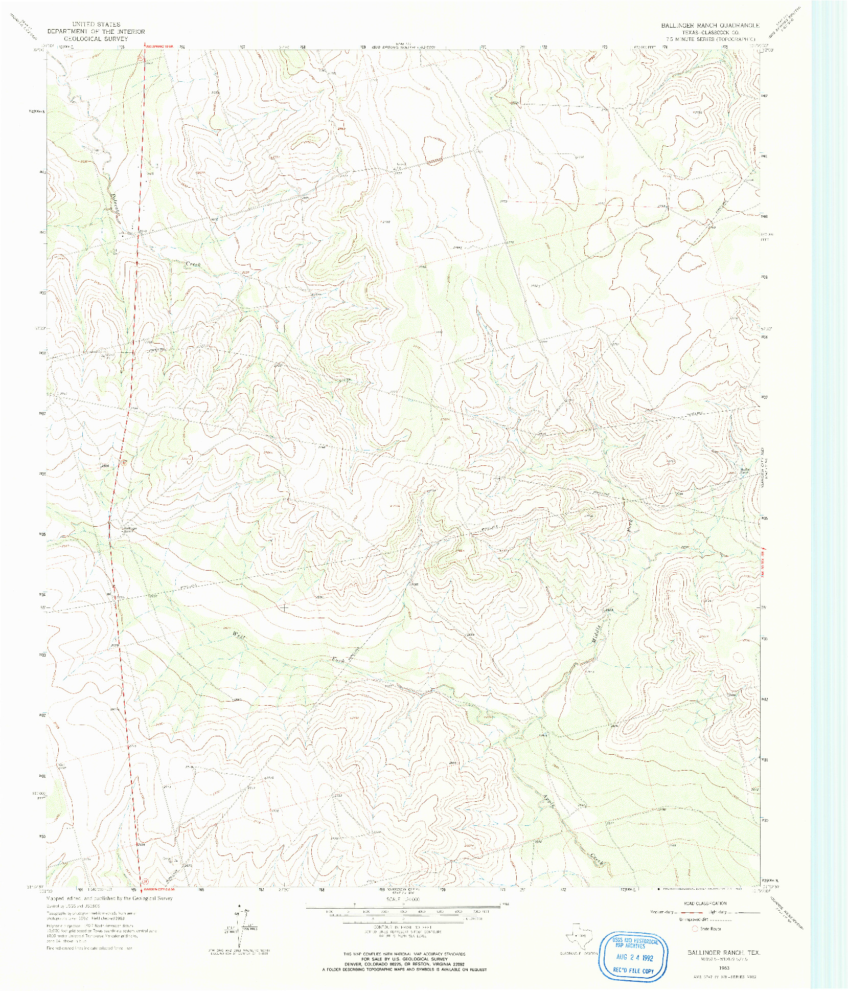USGS 1:24000-SCALE QUADRANGLE FOR BALLINGER RANCH, TX 1963