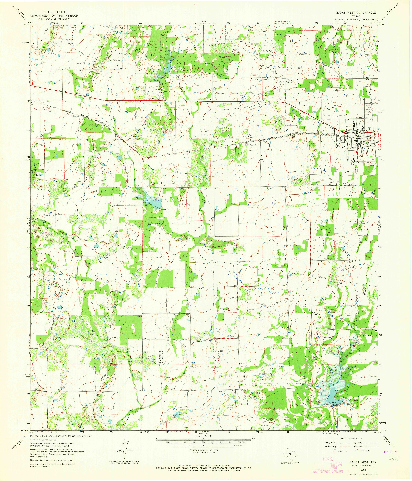 USGS 1:24000-SCALE QUADRANGLE FOR BANGS WEST, TX 1962