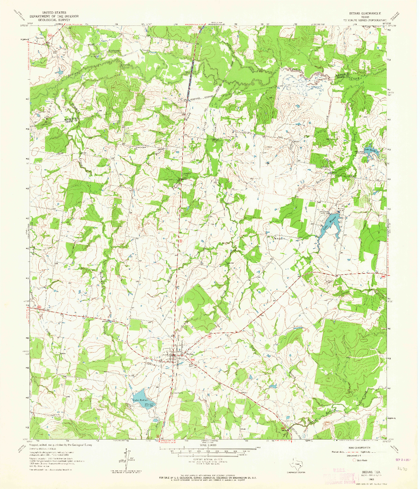 USGS 1:24000-SCALE QUADRANGLE FOR BEDIAS, TX 1963