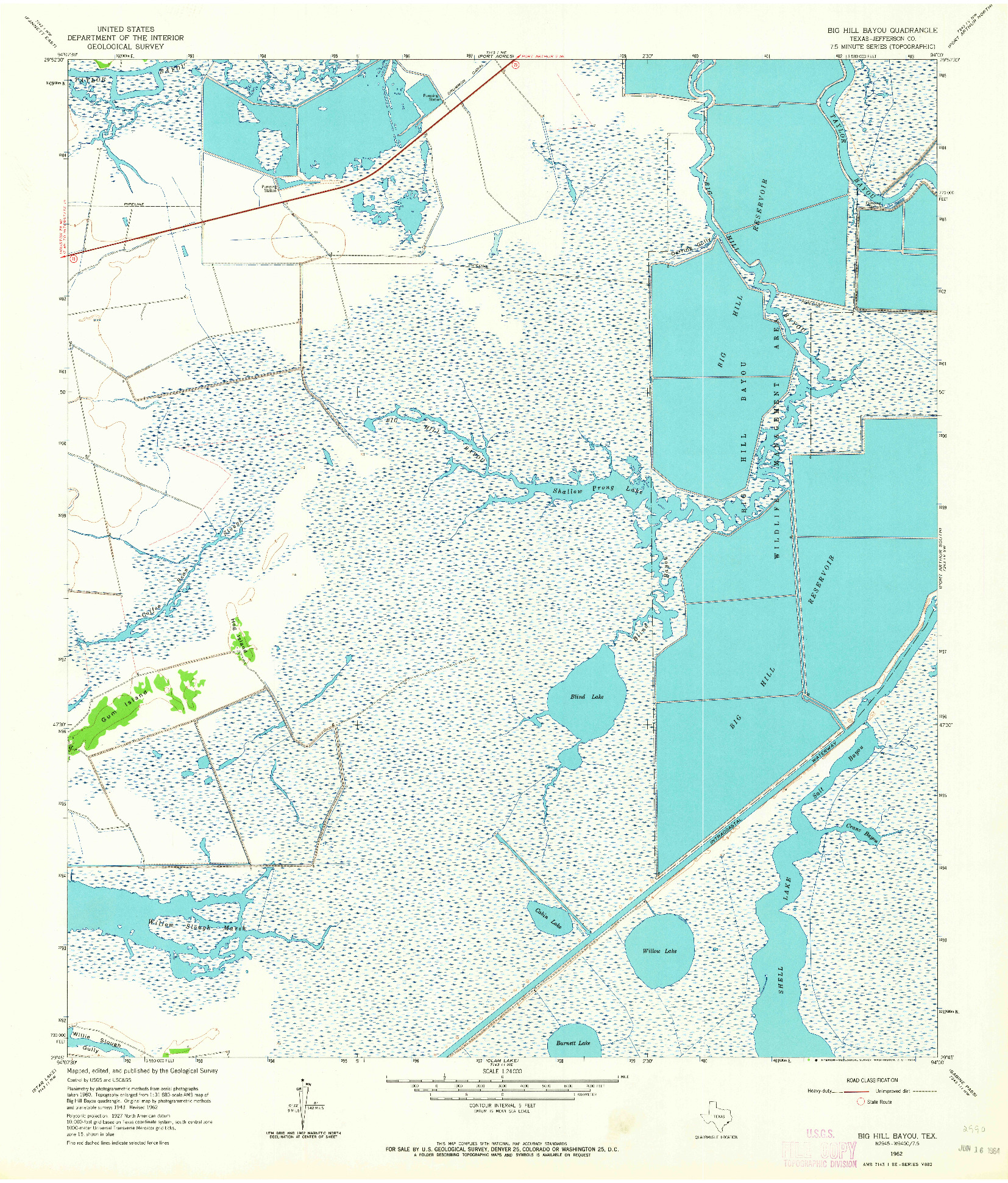 USGS 1:24000-SCALE QUADRANGLE FOR BIG HILL BAYOU, TX 1962