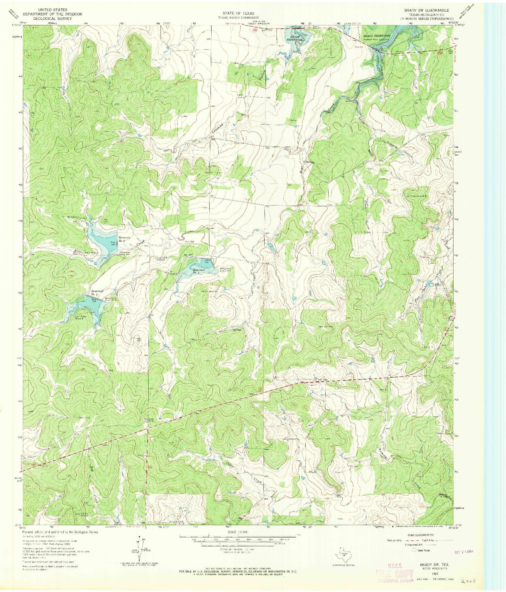 USGS 1:24000-SCALE QUADRANGLE FOR BRADY SW, TX 1963