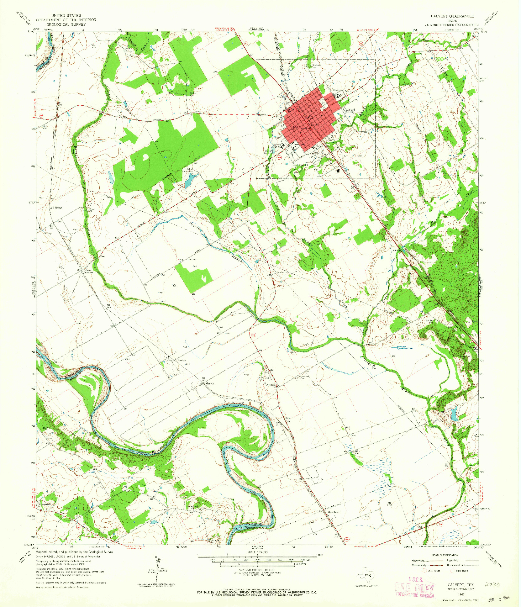 USGS 1:24000-SCALE QUADRANGLE FOR CALVERT, TX 1962