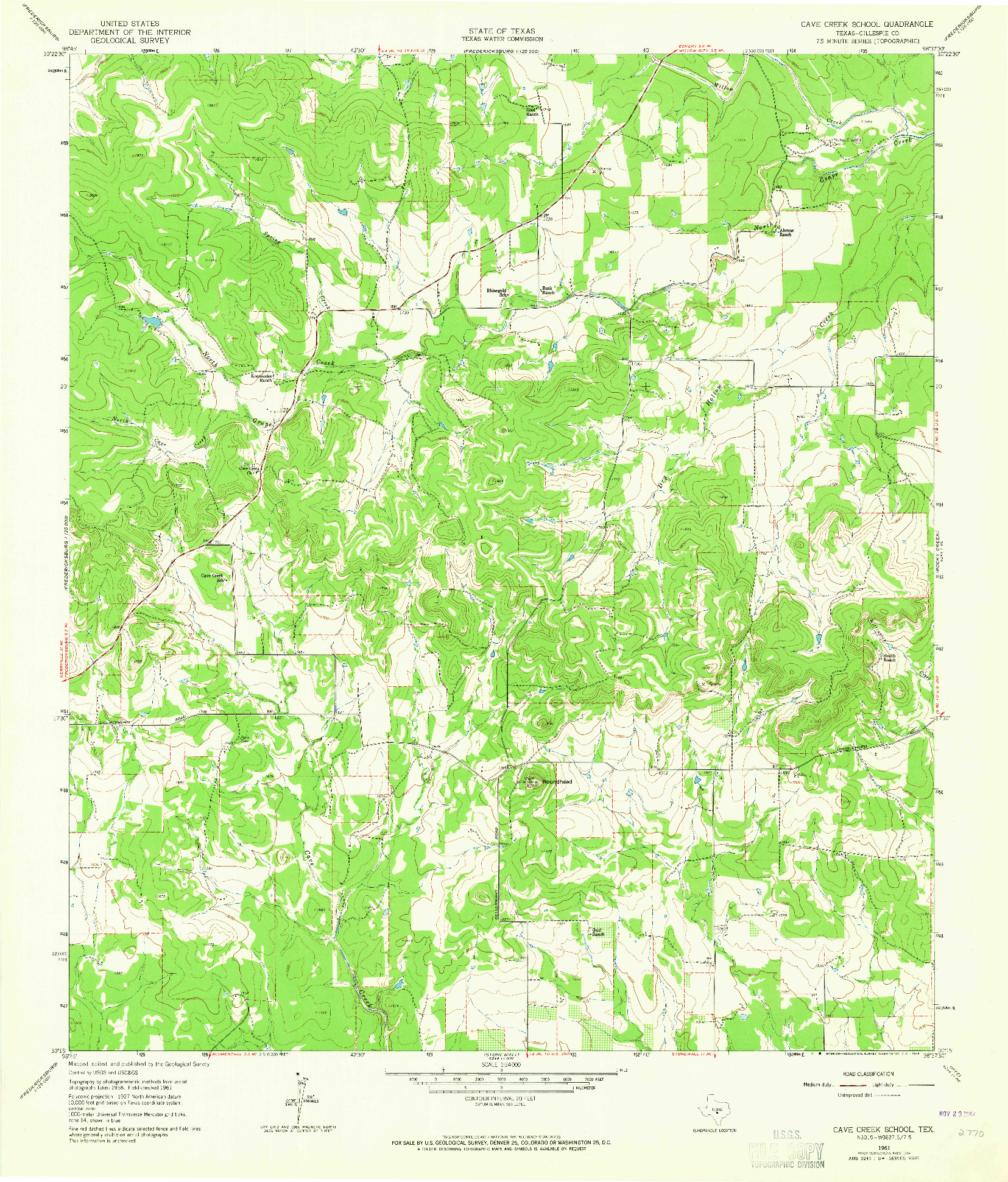 USGS 1:24000-SCALE QUADRANGLE FOR CAVE CREEK SCHOOL, TX 1961