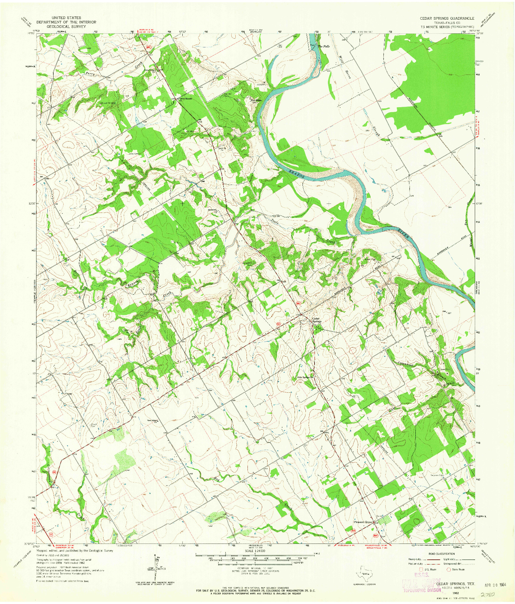 USGS 1:24000-SCALE QUADRANGLE FOR CEDAR SPRINGS, TX 1962