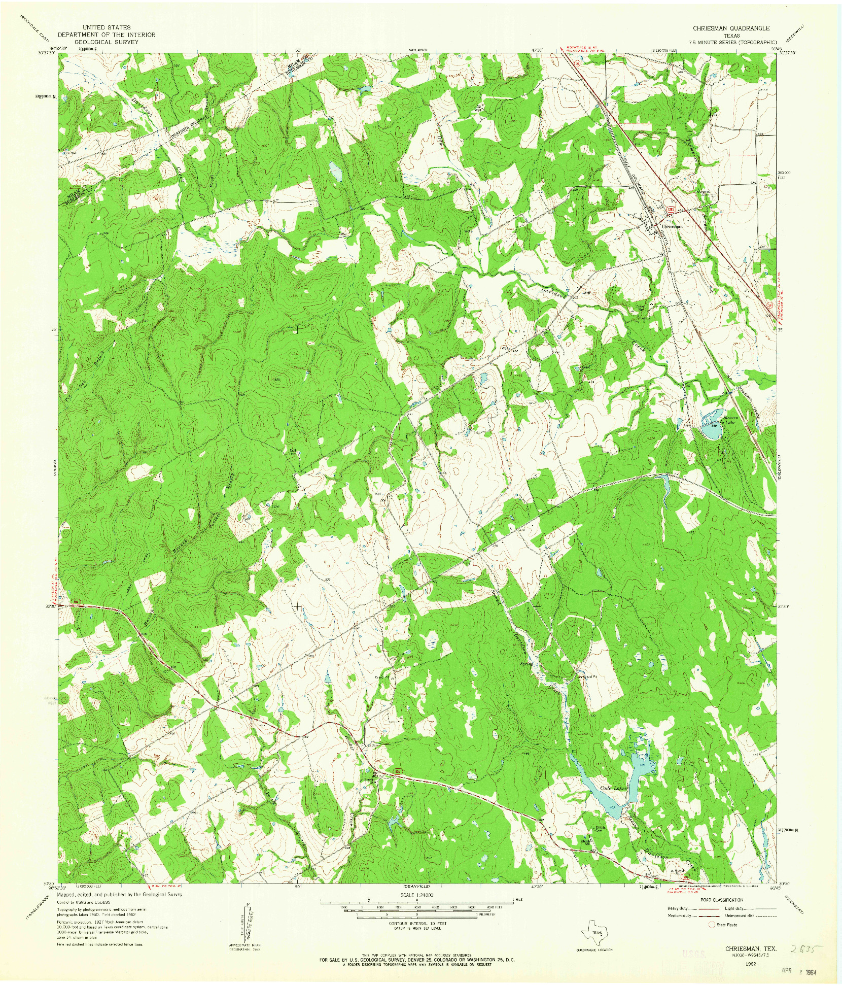 USGS 1:24000-SCALE QUADRANGLE FOR CHRIESMAN, TX 1962