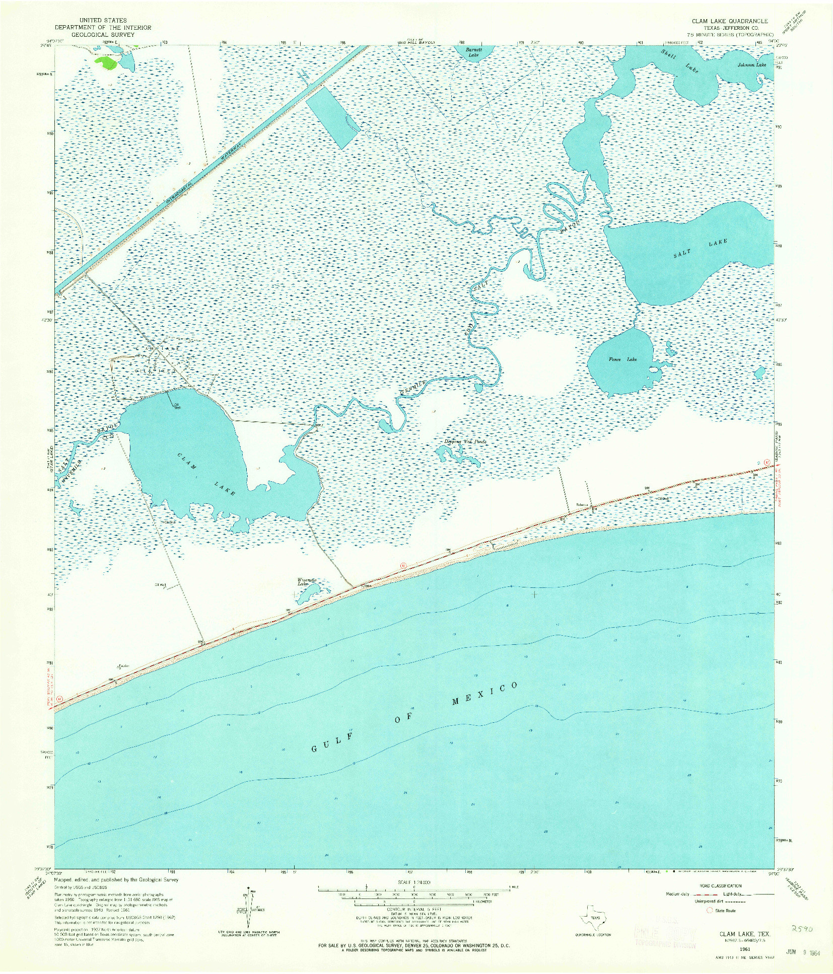 USGS 1:24000-SCALE QUADRANGLE FOR CLAM LAKE, TX 1961