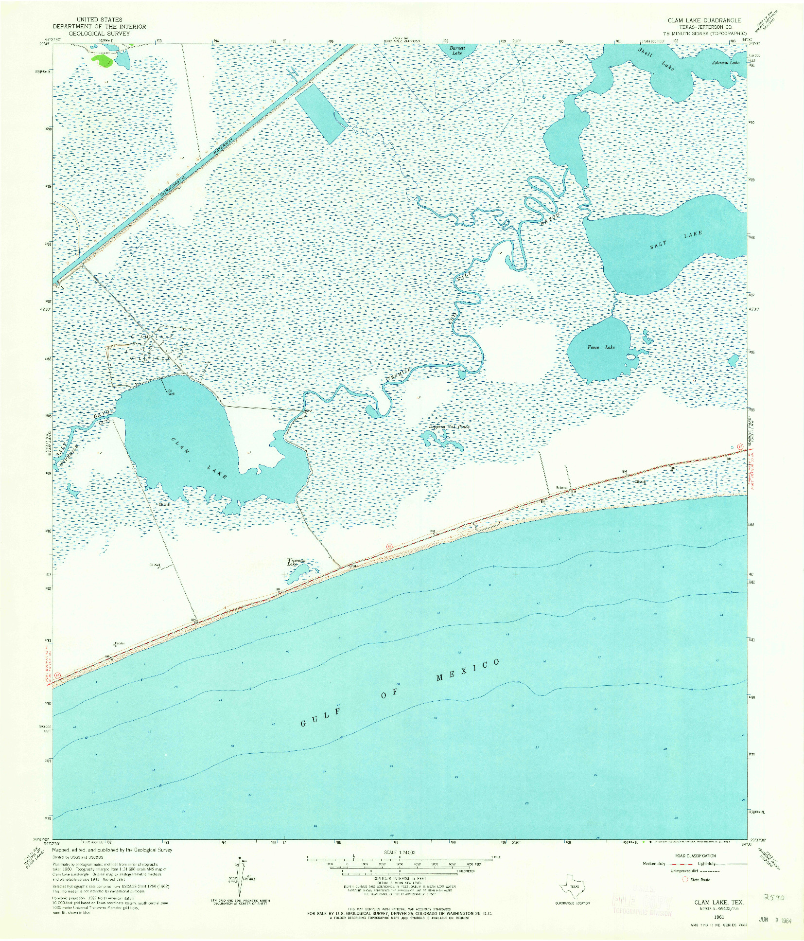 USGS 1:24000-SCALE QUADRANGLE FOR CLAM LAKE, TX 1961