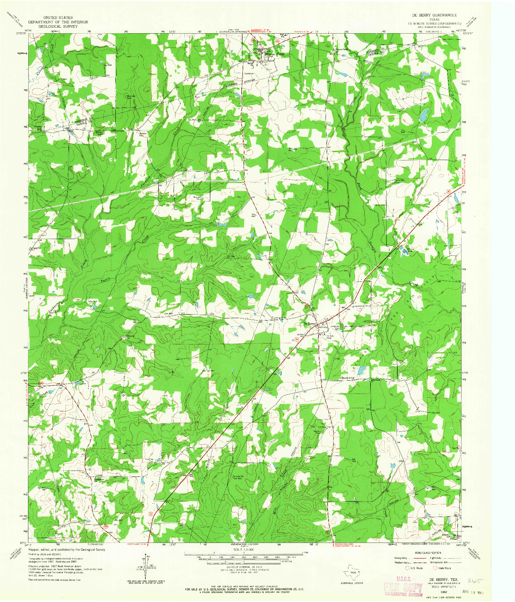 USGS 1:24000-SCALE QUADRANGLE FOR DE BERRY, TX 1962