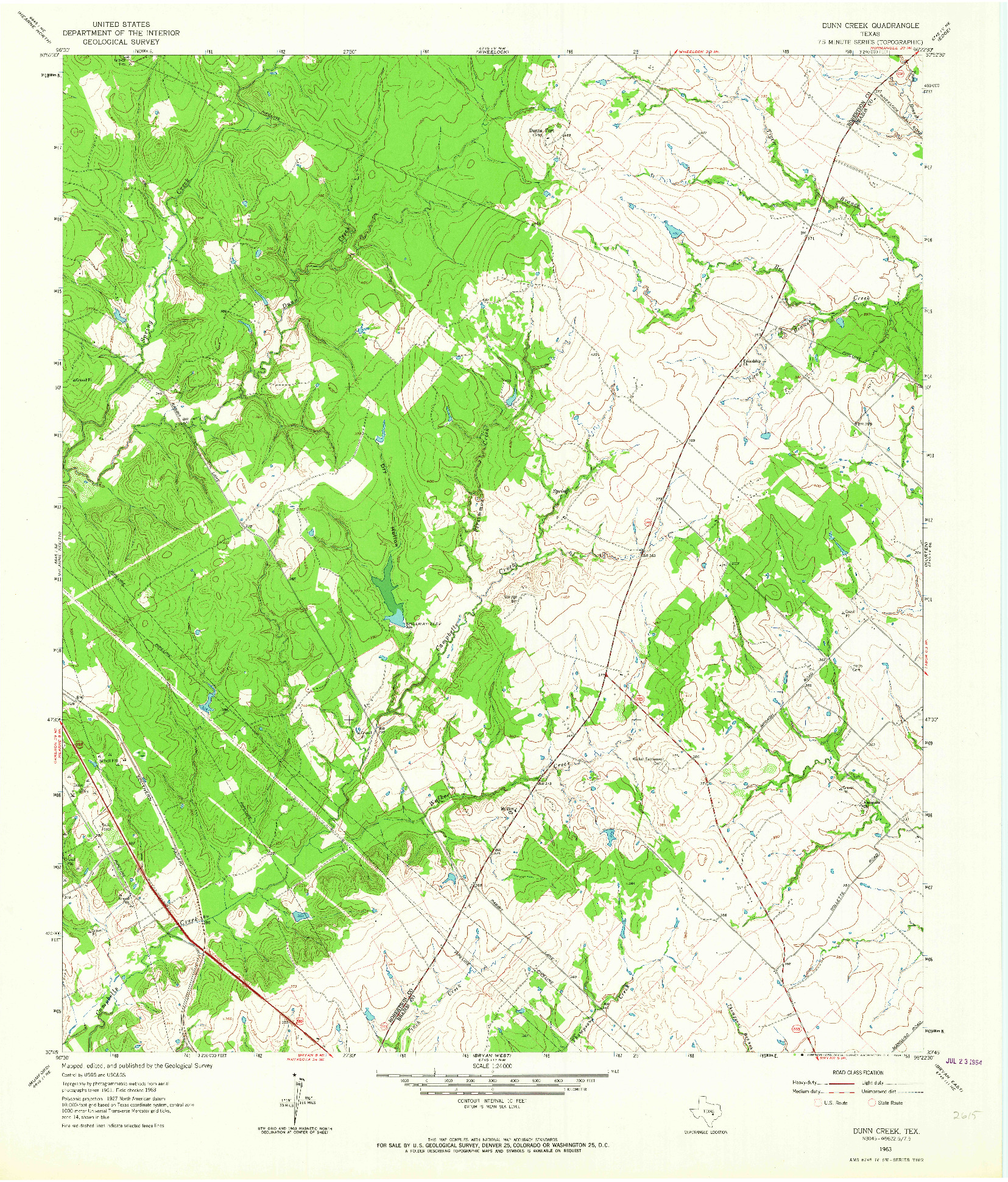 USGS 1:24000-SCALE QUADRANGLE FOR DUNN CREEK, TX 1963