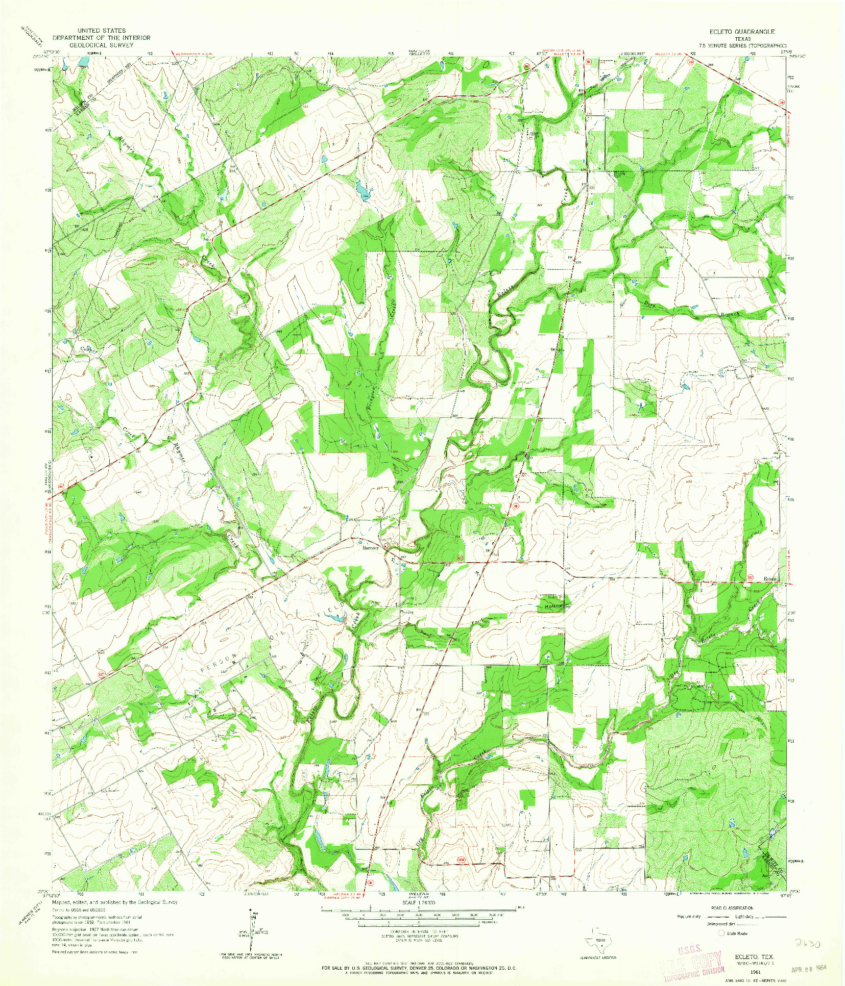 USGS 1:24000-SCALE QUADRANGLE FOR ECLETO, TX 1961