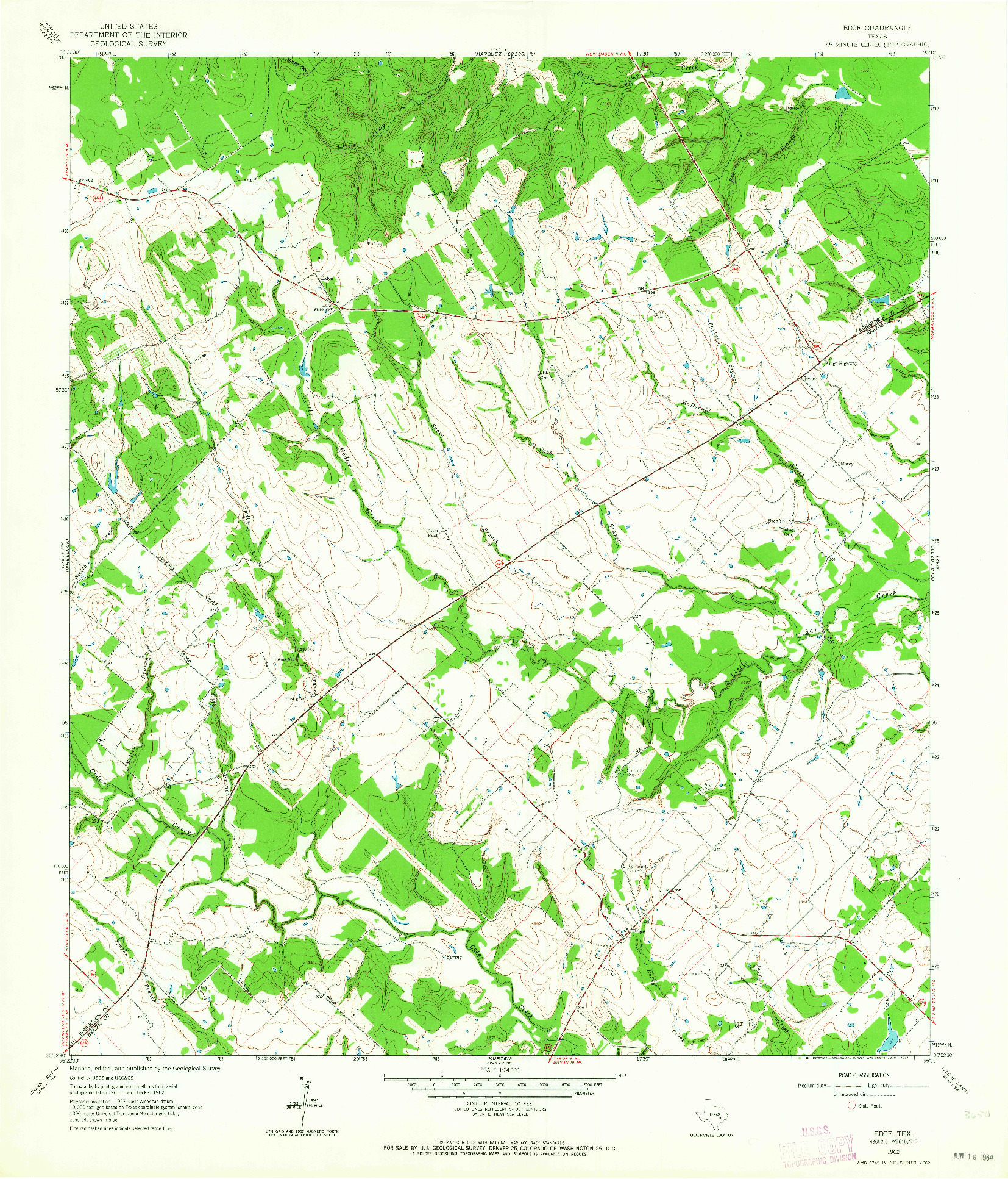 USGS 1:24000-SCALE QUADRANGLE FOR EDGE, TX 1962