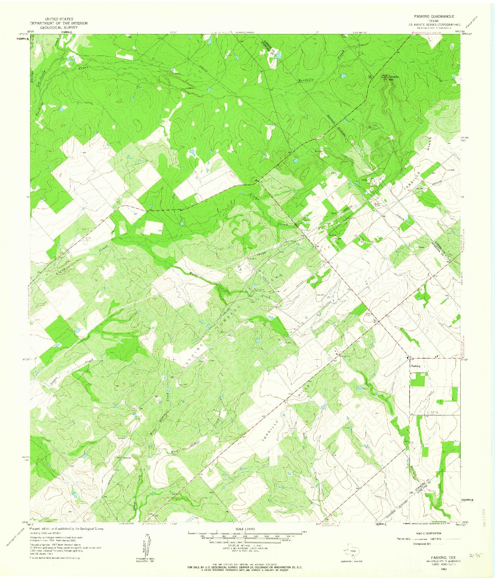 USGS 1:24000-SCALE QUADRANGLE FOR FASHING, TX 1961