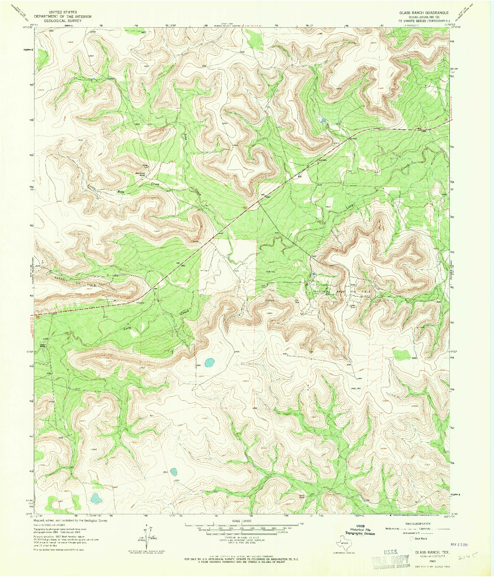 USGS 1:24000-SCALE QUADRANGLE FOR GLASS RANCH, TX 1963